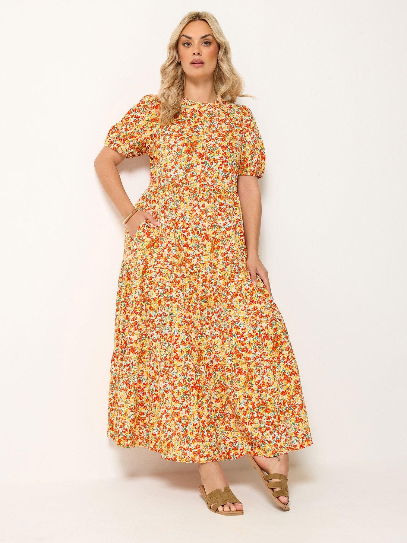 Image 3 of 5 of Yours Curve Puff Sleeve Dress - Yellow