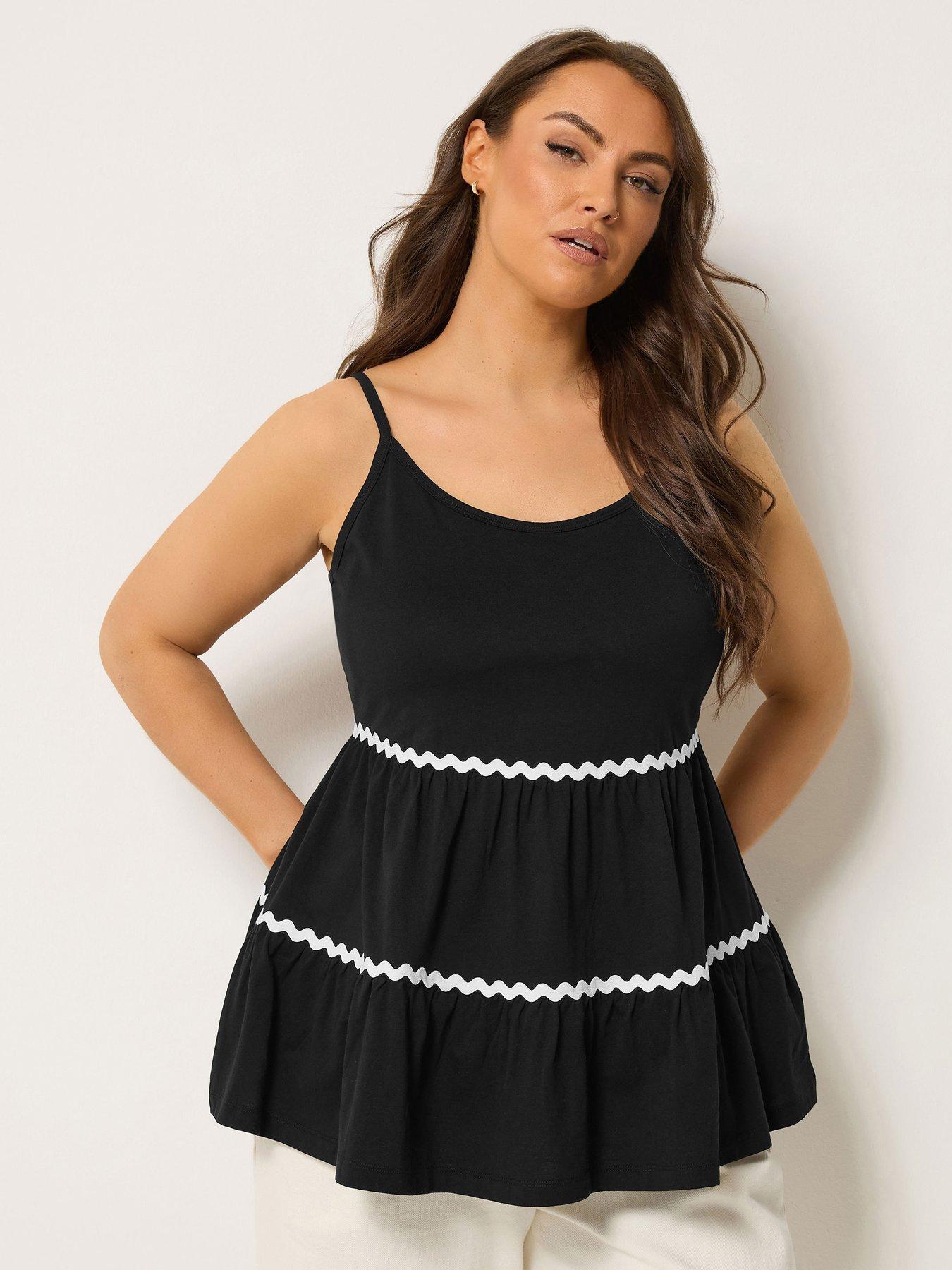 Yours Curve Ric Rac Strappy Tiered Vest - Black