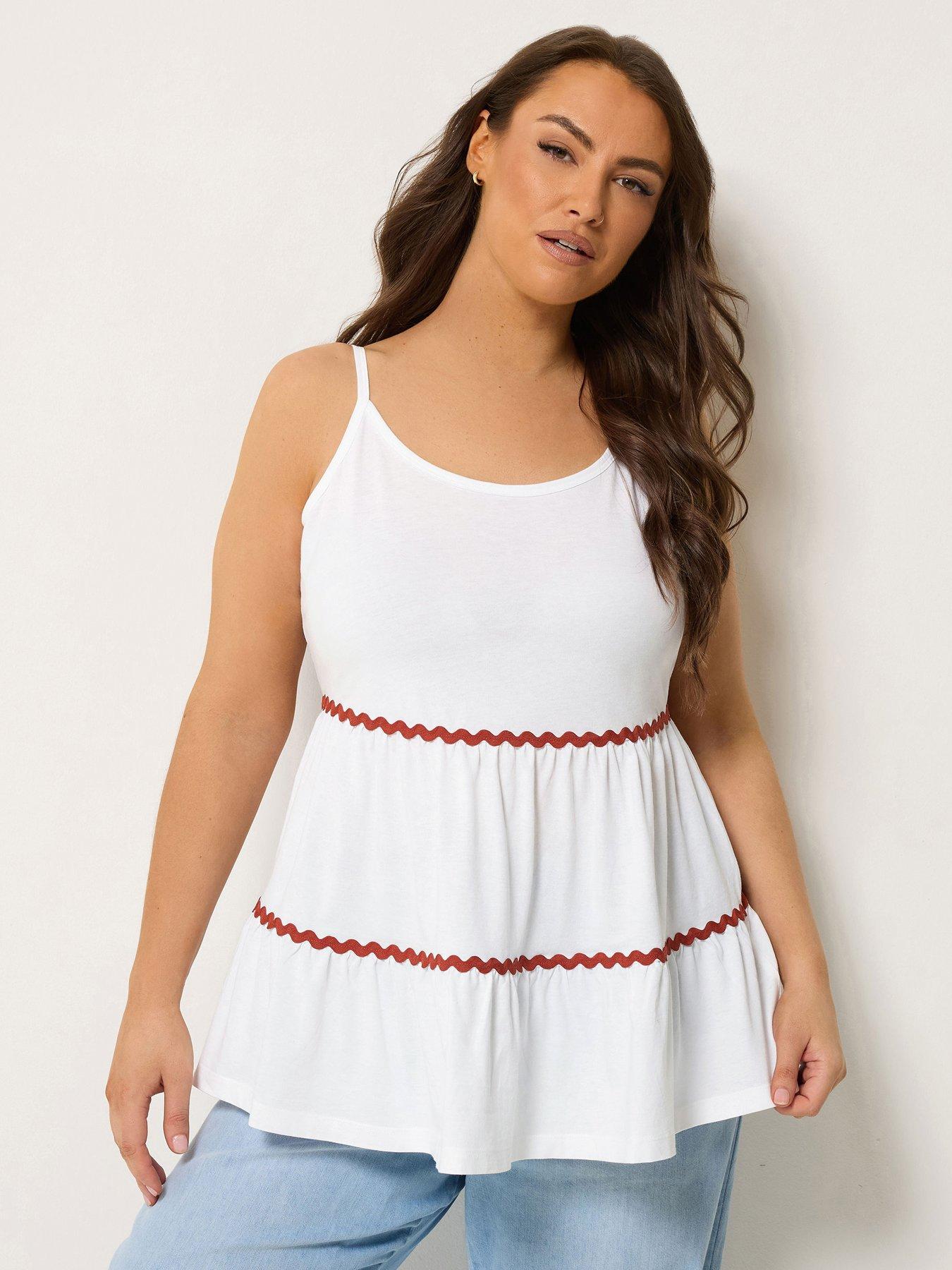 Yours Curve Ric Rac Strappy Tiered Vest - White