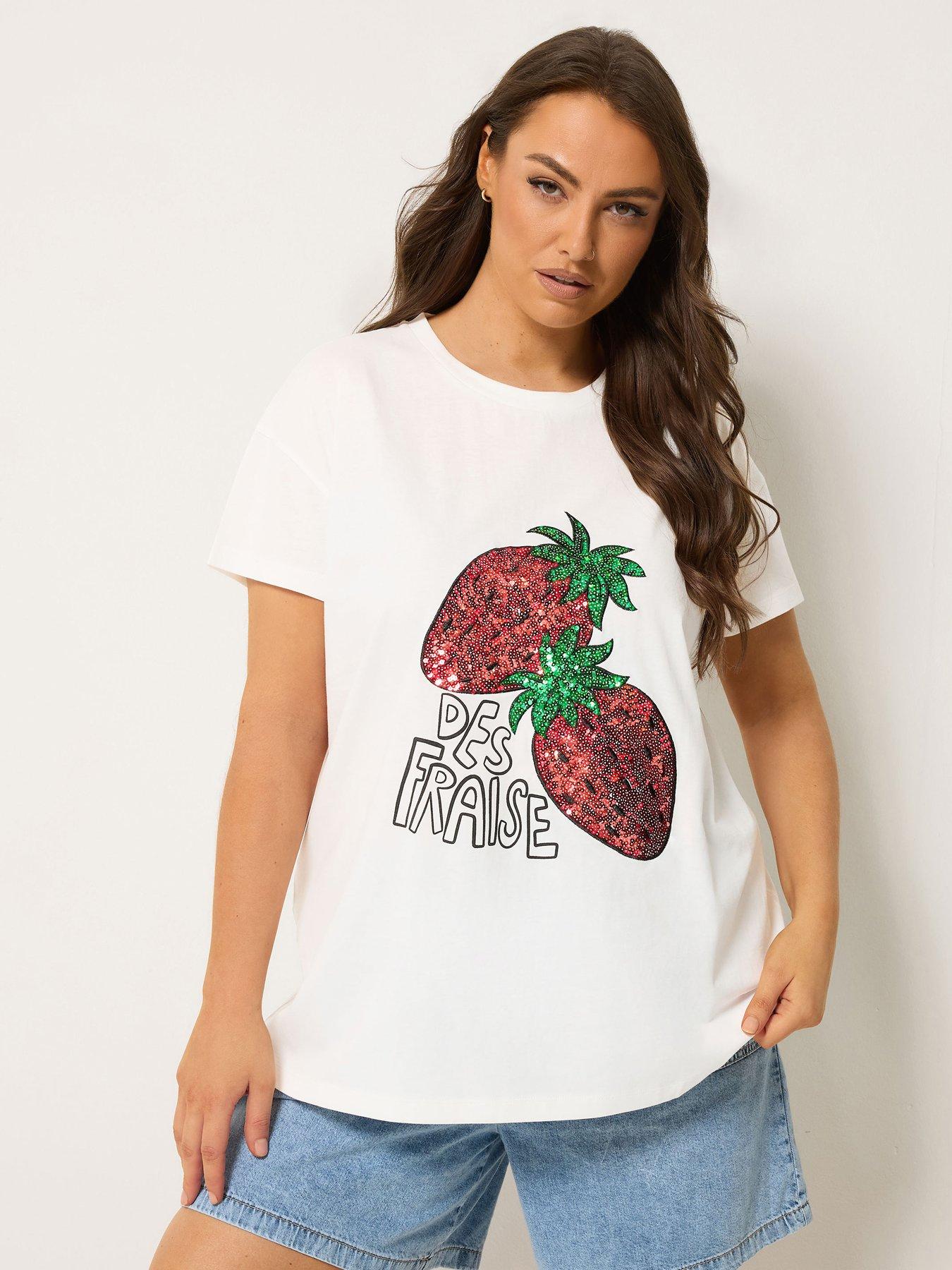 Yours Curve Sequin Placement Core T-Shirt - White