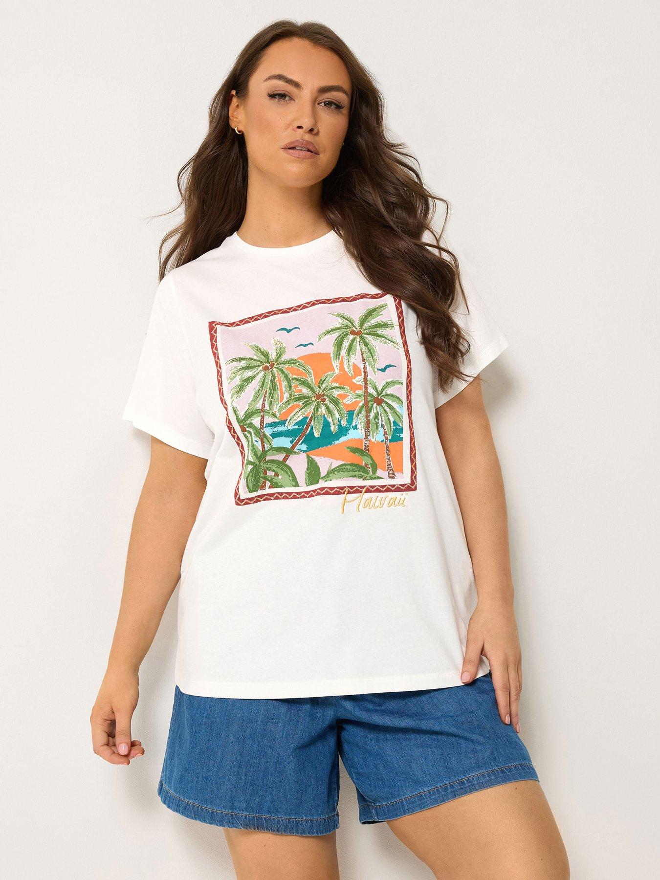 Yours Curve Embroidered Placement T-Shirt - Cream