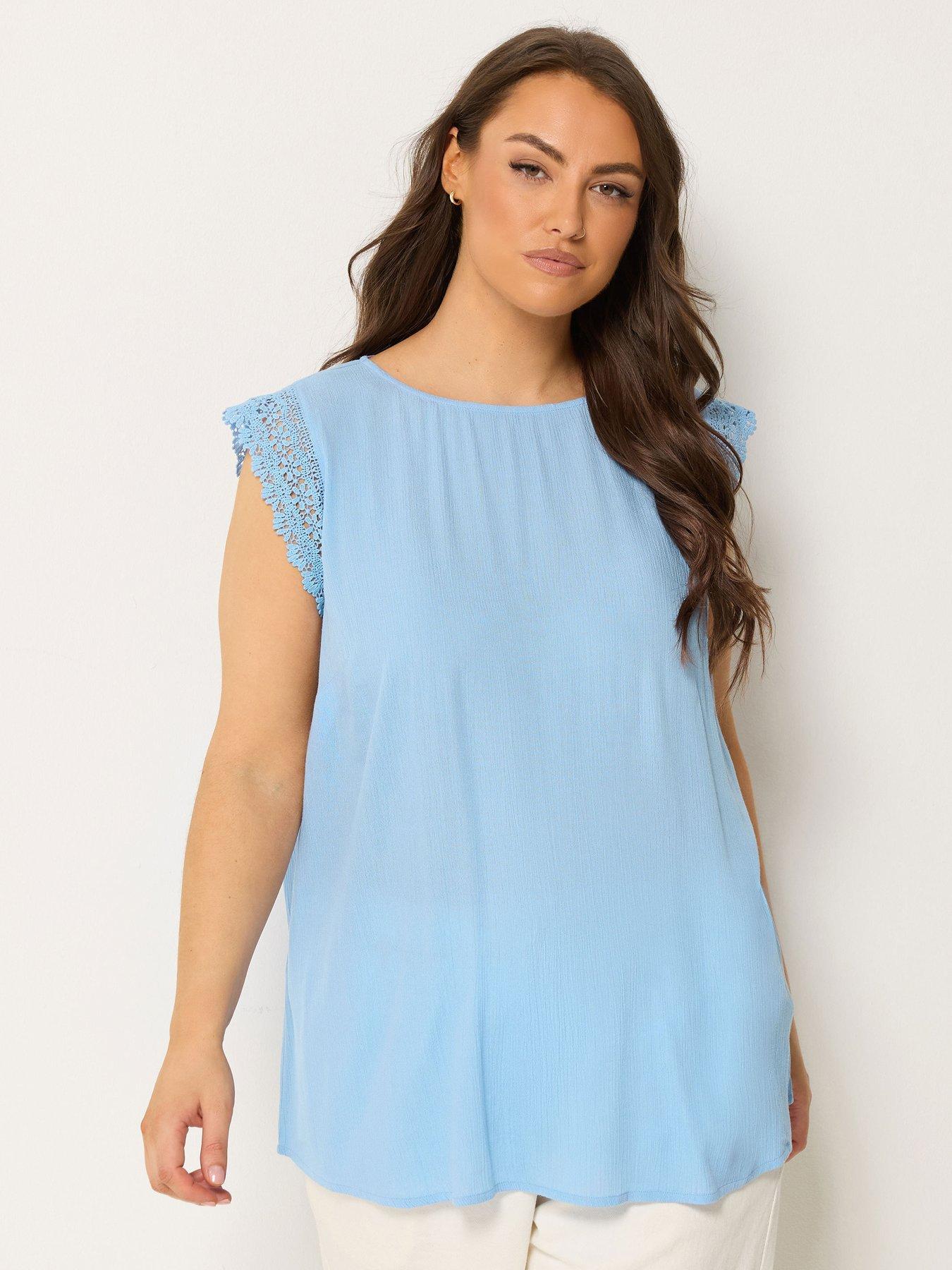 Yours Curve Crinkle Crochet Vest - Blue