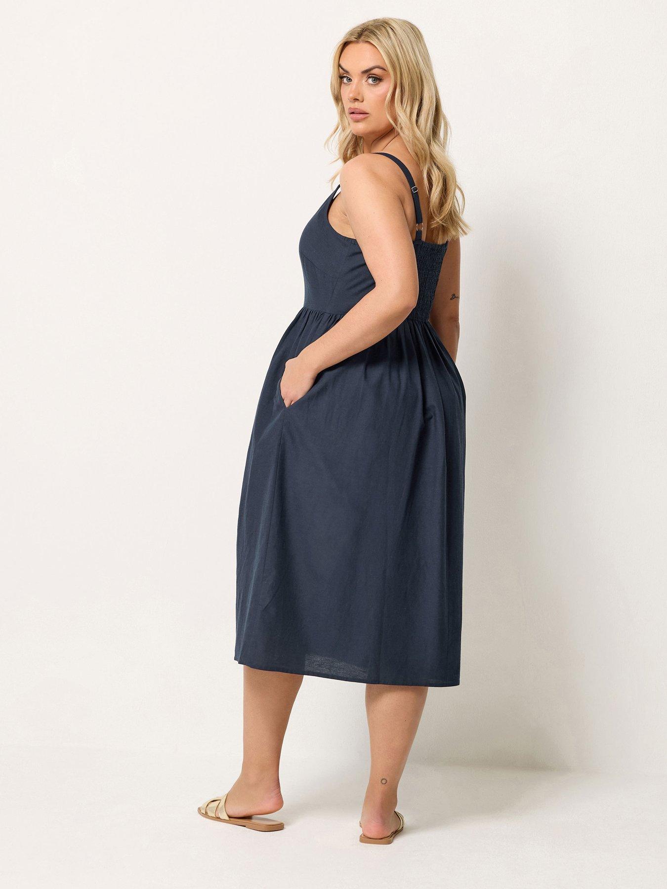 Image 2 of 4 of Yours Curve Linen Button Sundress - Blue