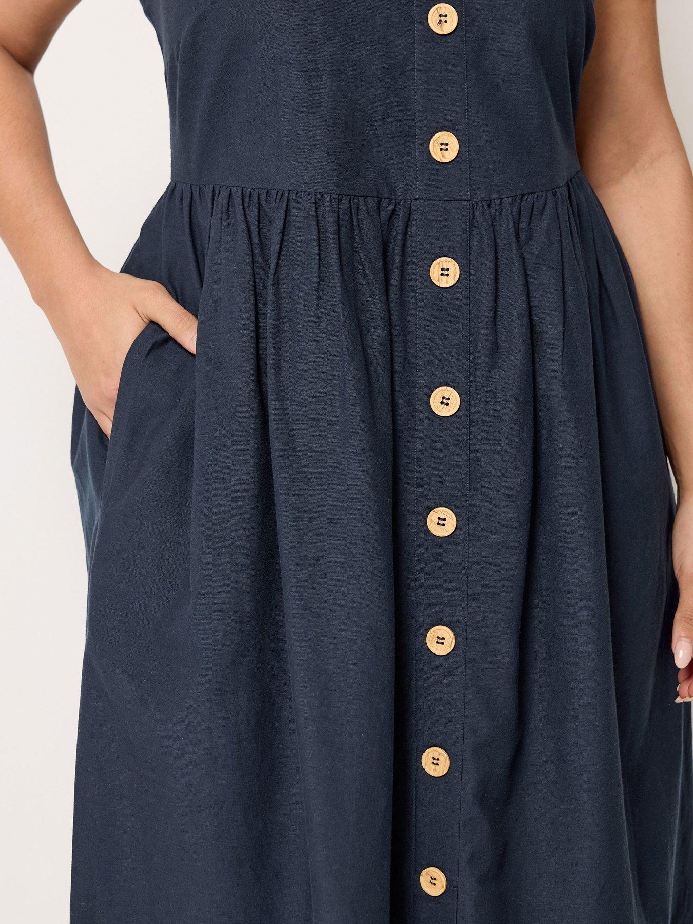 Image 4 of 4 of Yours Curve Linen Button Sundress - Blue