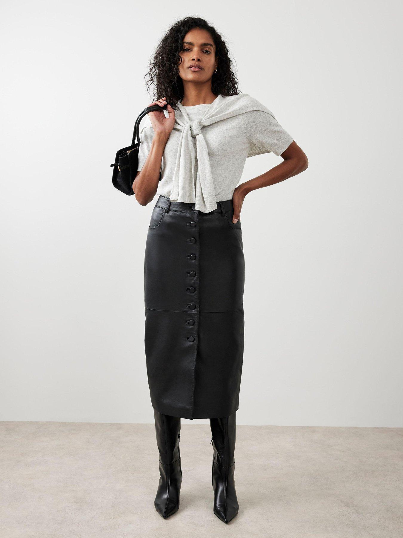 Image 2 of 6 of Mint Velvet Black Leather Midi Skirt