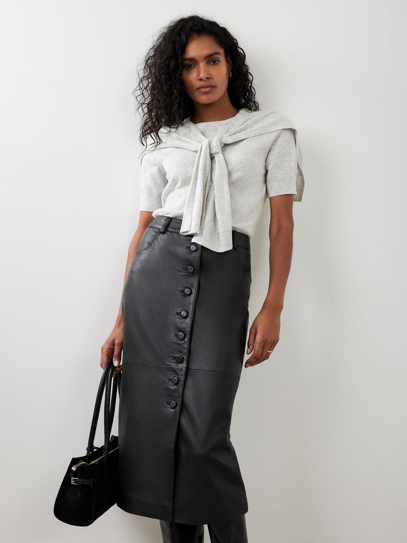 Image 3 of 6 of Mint Velvet Black Leather Midi Skirt