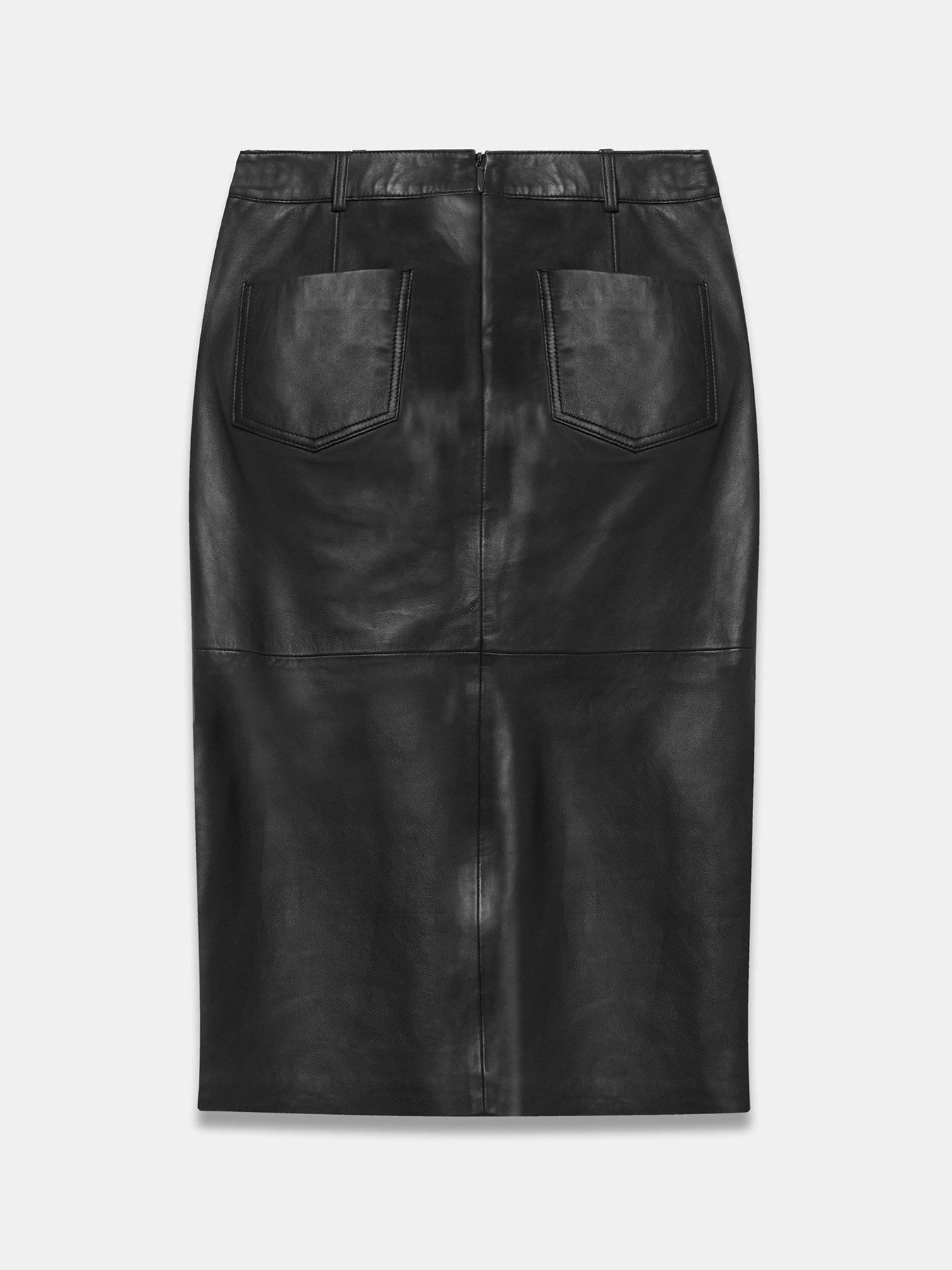 Image 6 of 6 of Mint Velvet Black Leather Midi Skirt