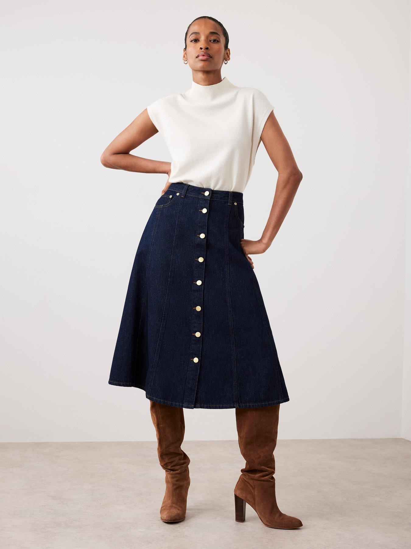 Mint Velvet Dark Indigo Denim Skirt