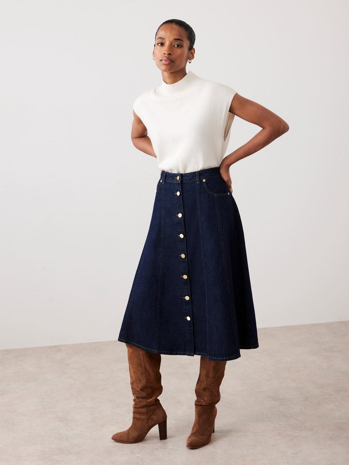 Image 4 of 6 of Mint Velvet Dark Indigo Denim Skirt