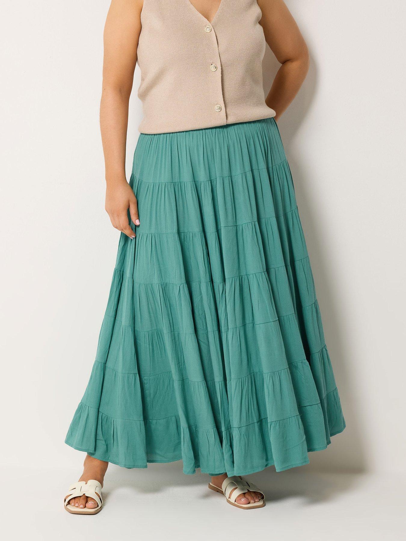 Yours Curve Crinkle Maxi Skirt - Green