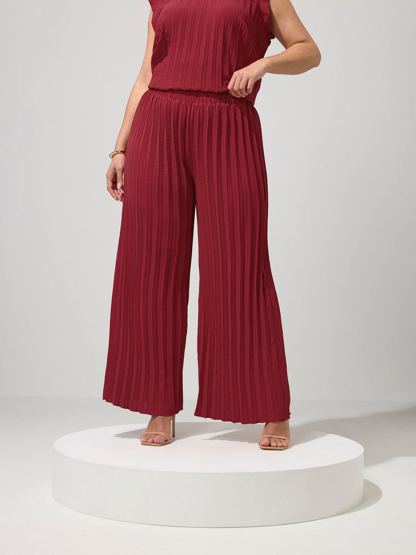 Yours Curve Pleat Detail Trousers - Red