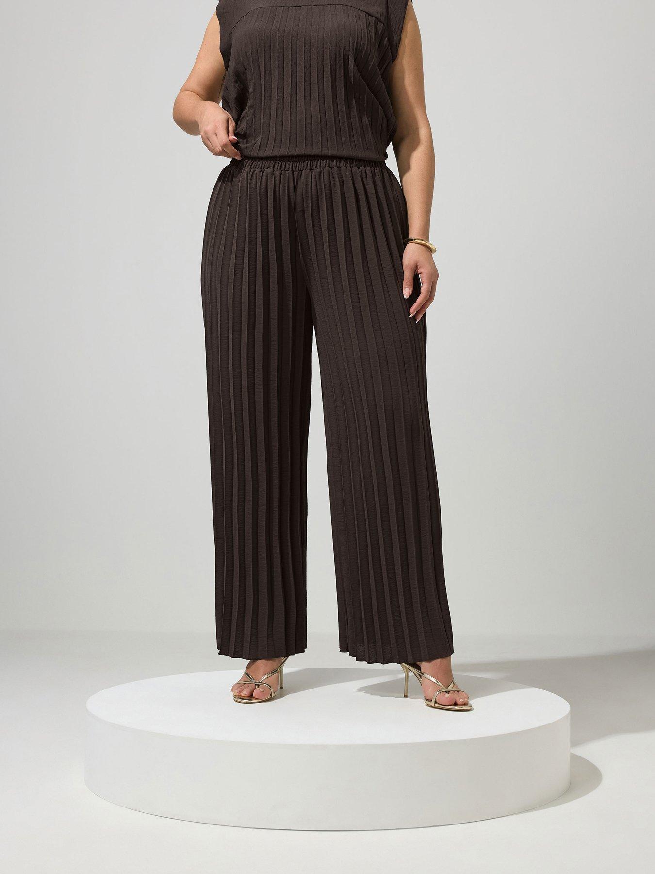 Yours Curve Pleat Detail Trousers - Brown