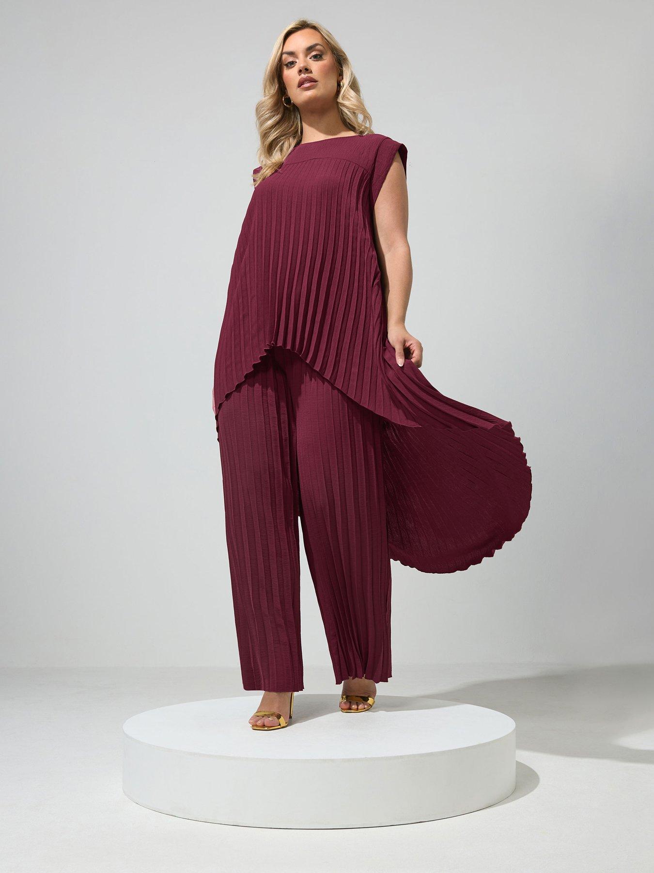 Yours Curve Pleat Detail Top and Trousers Set - Purple
