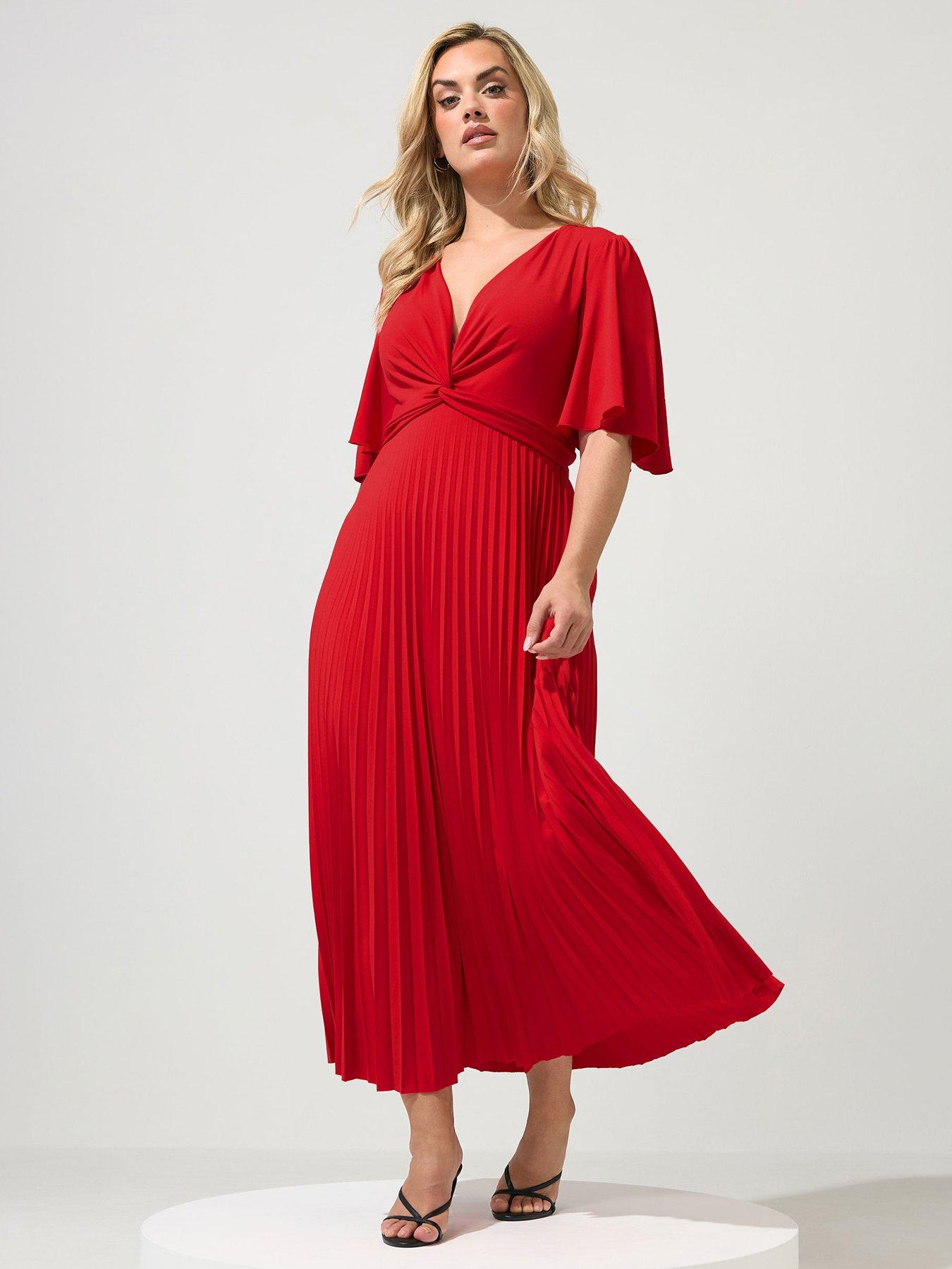 Yours Curve Knot Detail Angel Sleeve Maxi Dress - Red