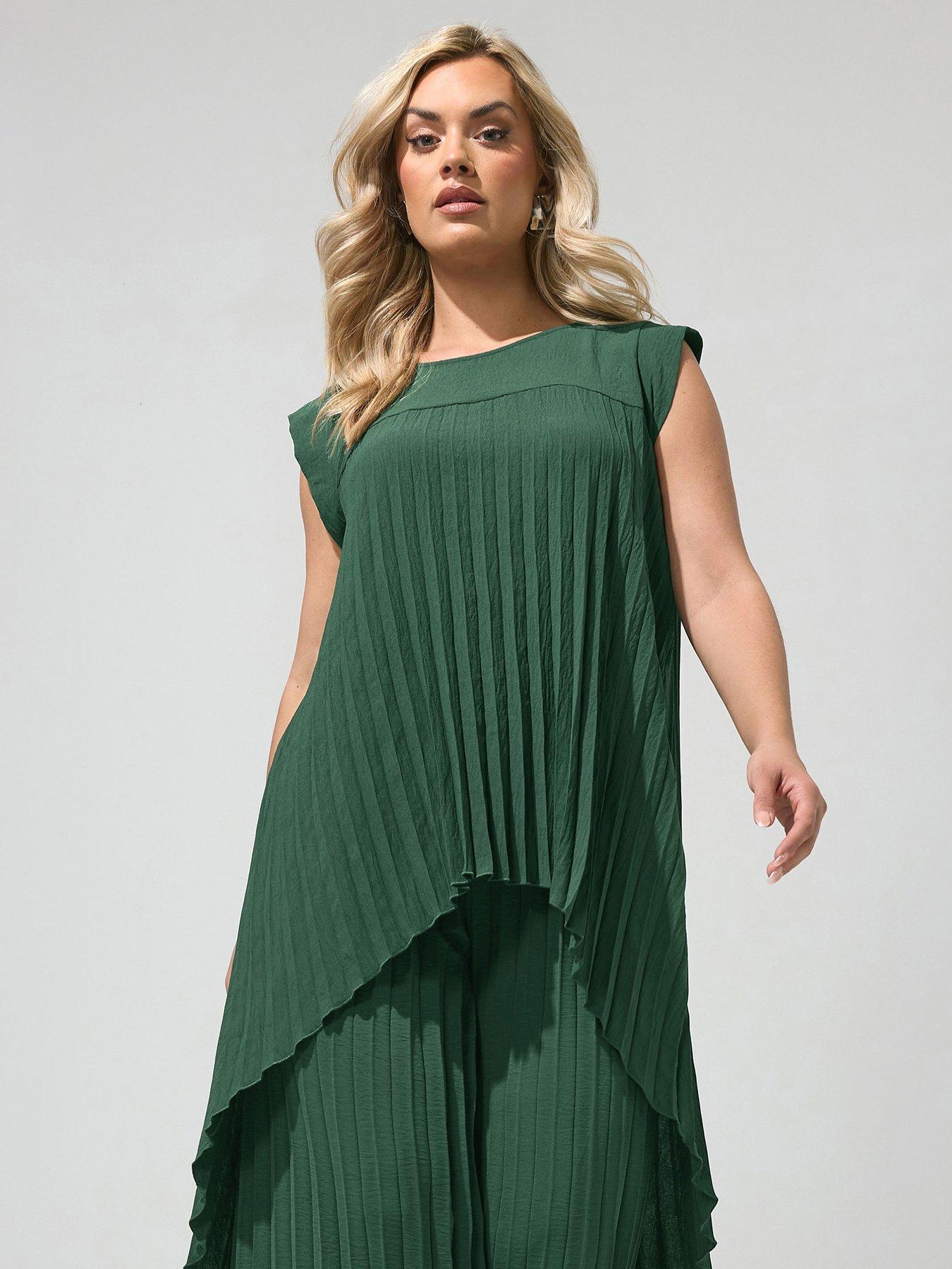 Yours Curve Pleat Detail High Low Top - Green