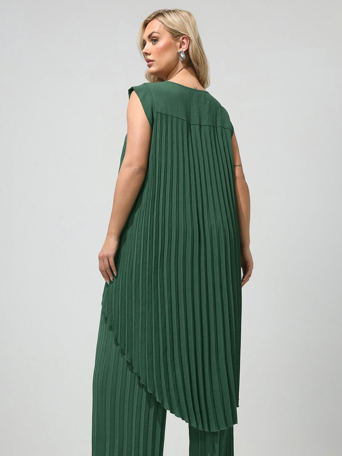 Image 2 of 4 of Yours Curve Pleat Detail High Low Top - Green