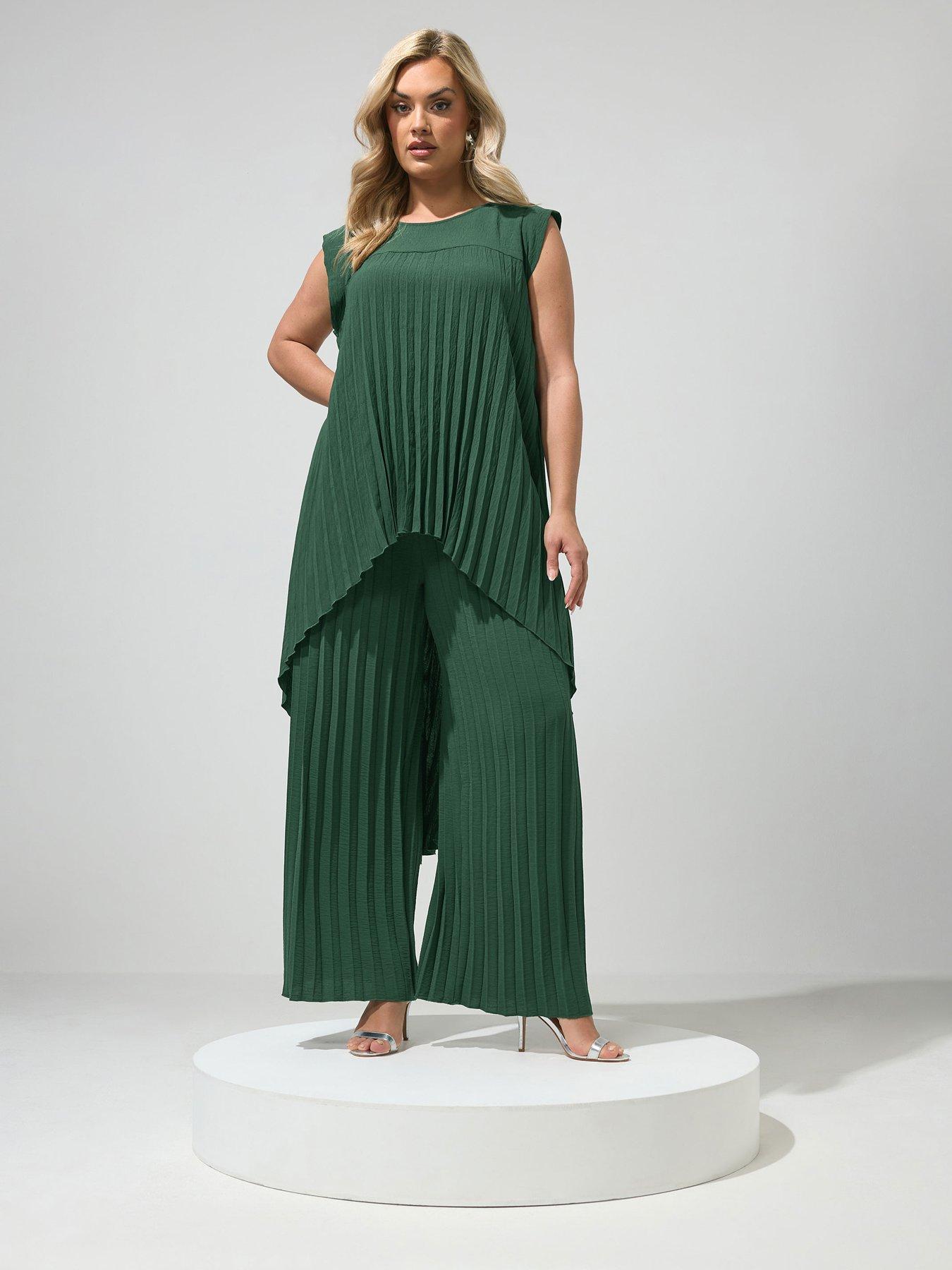Image 3 of 4 of Yours Curve Pleat Detail High Low Top - Green