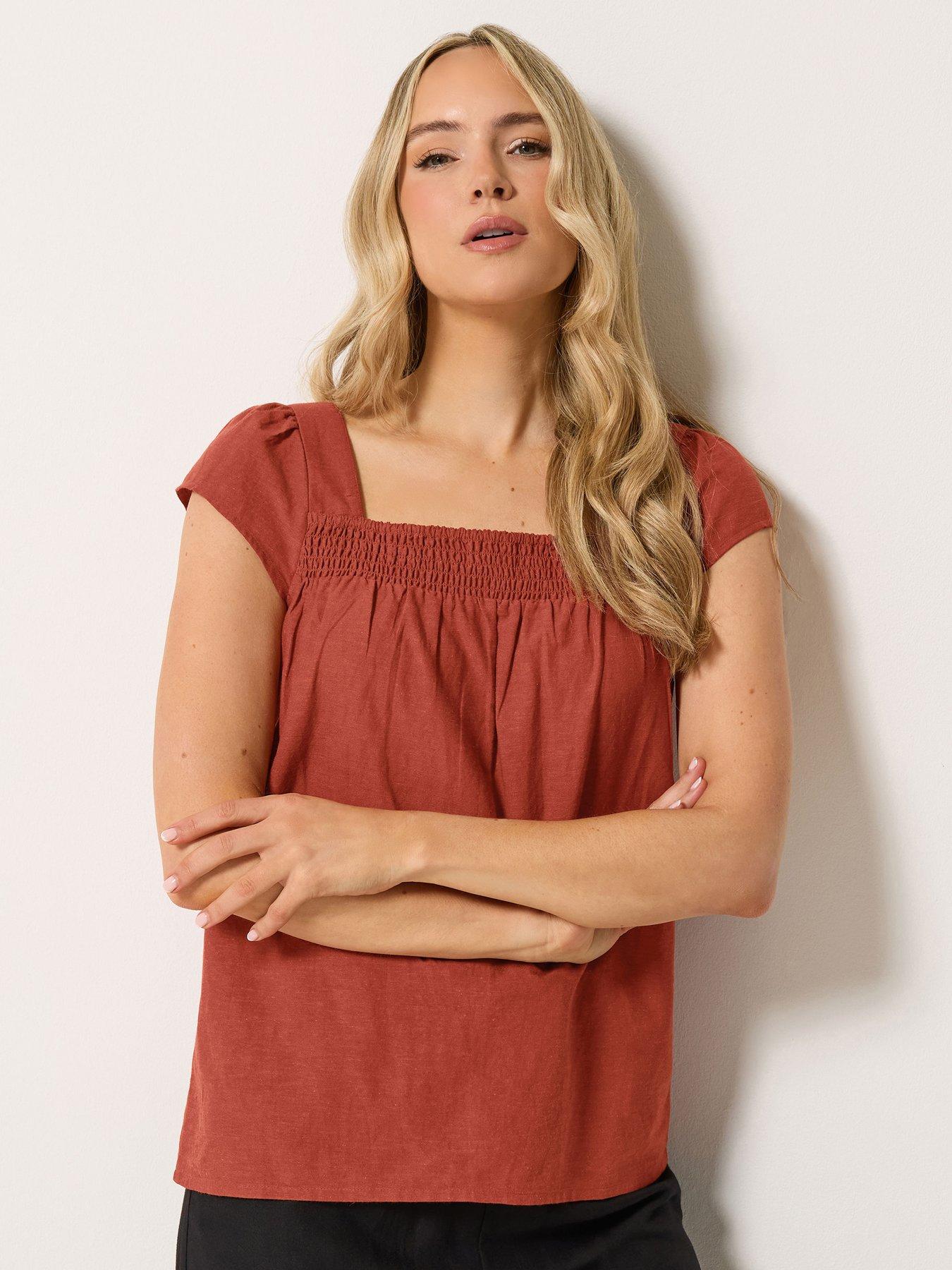 Long Tall Sally Linen Mix Square Neck Blouse - Orange
