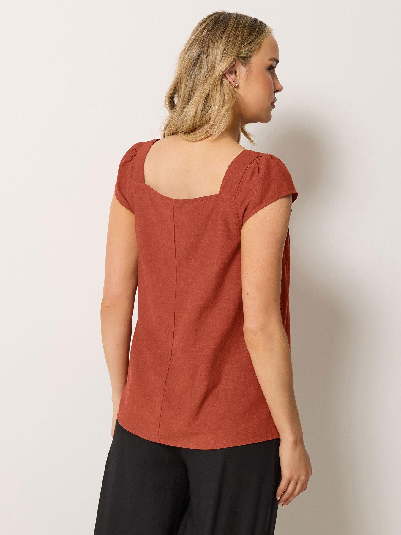 Image 2 of 4 of Long Tall Sally Linen Mix Square Neck Blouse - Orange