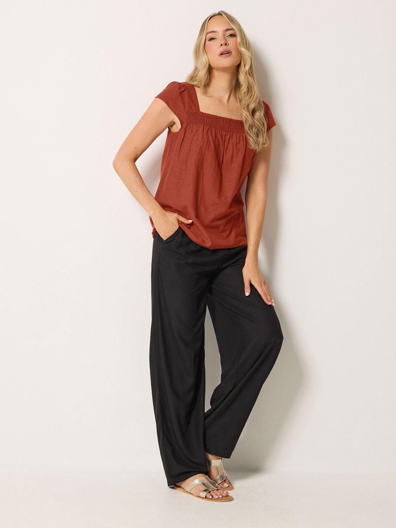 Image 3 of 4 of Long Tall Sally Linen Mix Square Neck Blouse - Orange
