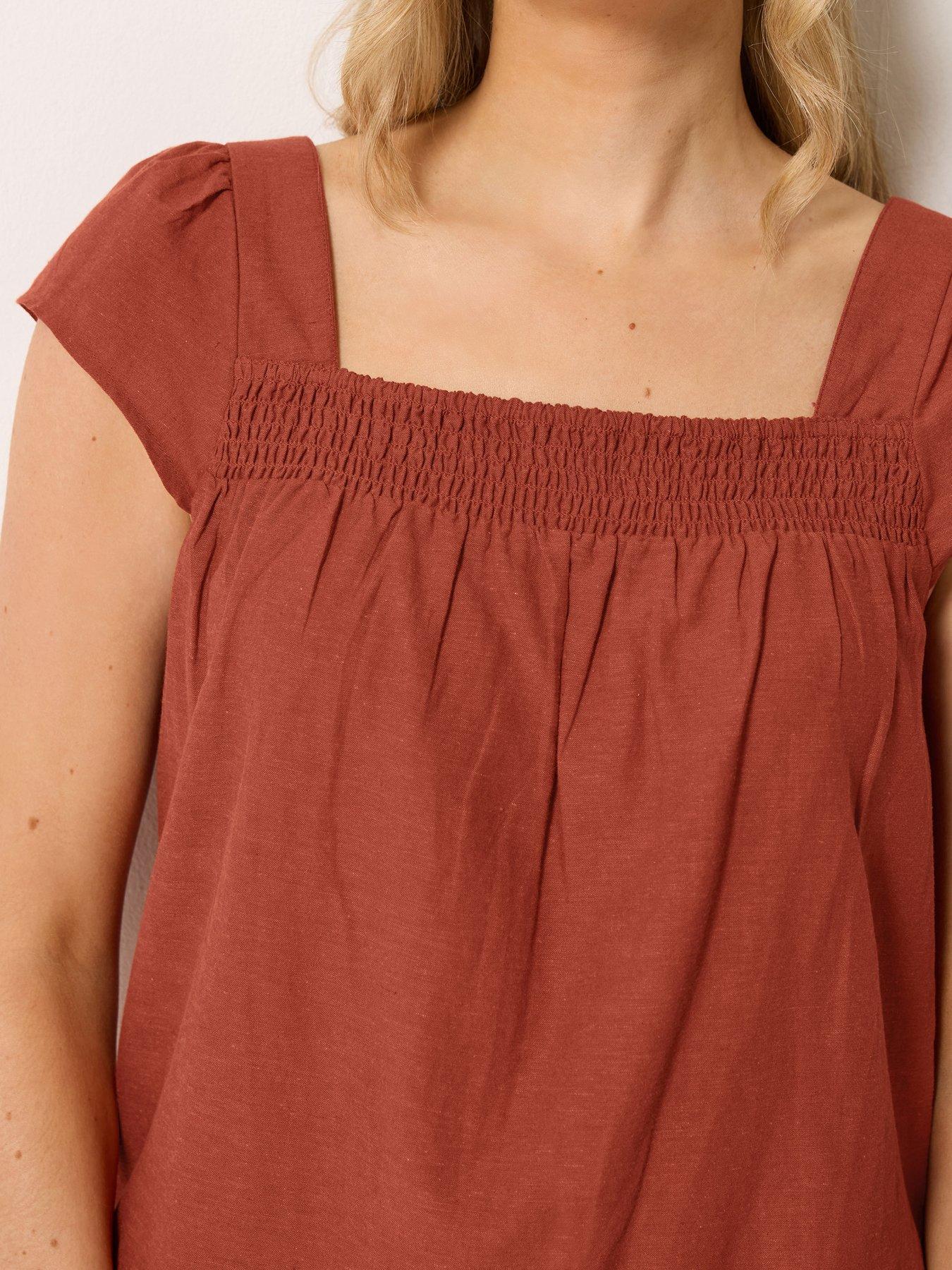 Image 4 of 4 of Long Tall Sally Linen Mix Square Neck Blouse - Orange