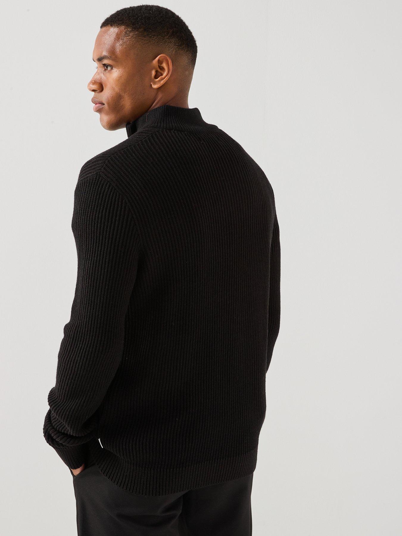 Image 2 of 6 of Jack & Jones Panel Knitted 1/2 Zip Jumper - Black