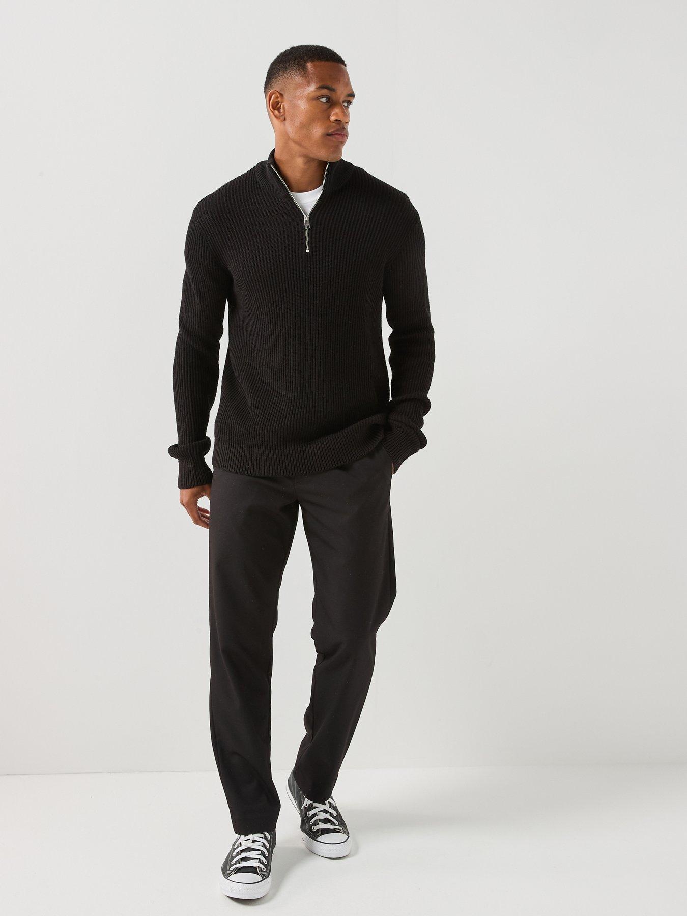 Image 3 of 6 of Jack & Jones Panel Knitted 1/2 Zip Jumper - Black