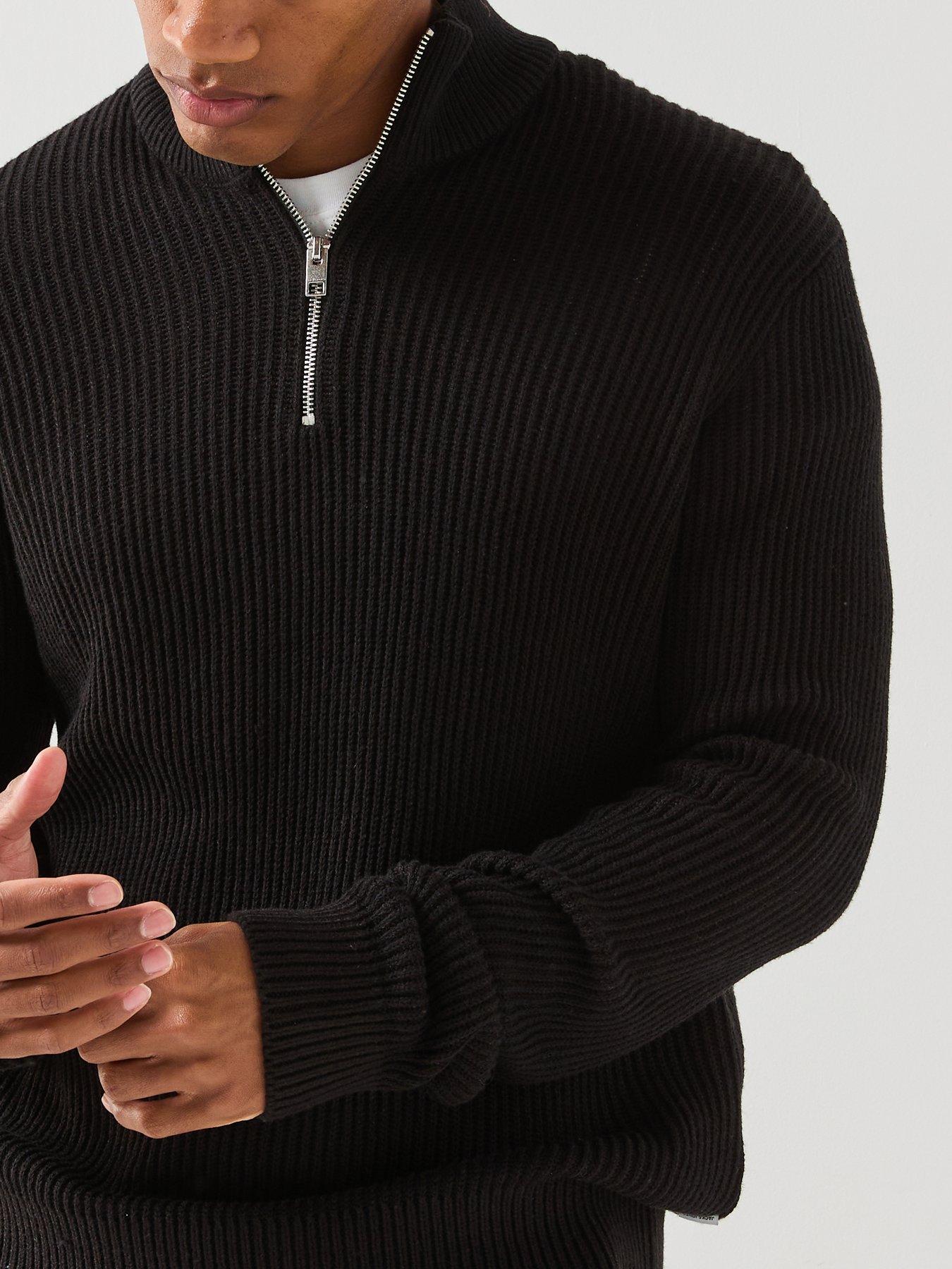 Image 4 of 6 of Jack & Jones Panel Knitted 1/2 Zip Jumper - Black