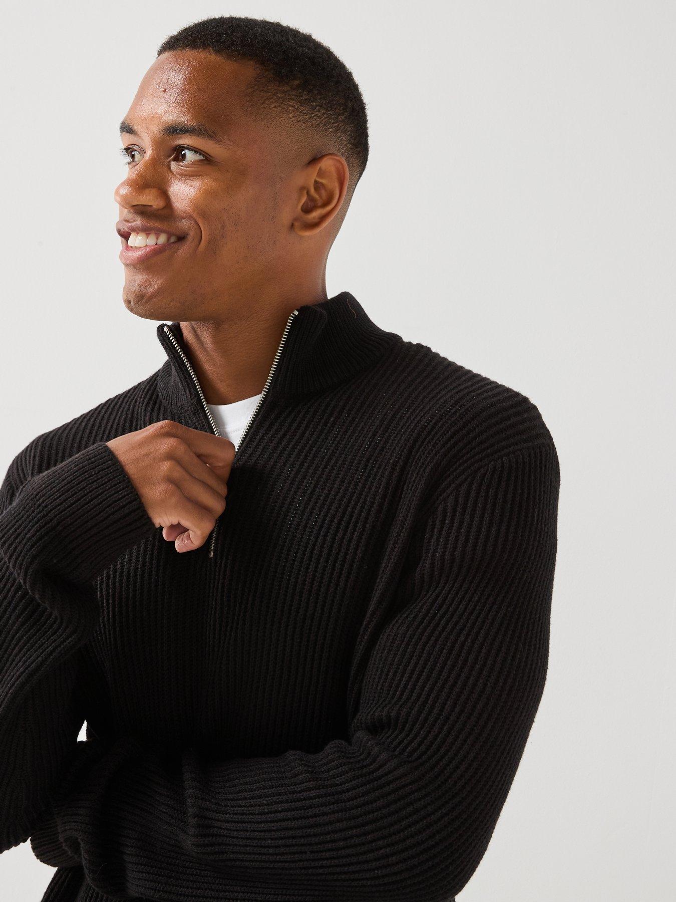 Image 5 of 6 of Jack & Jones Panel Knitted 1/2 Zip Jumper - Black