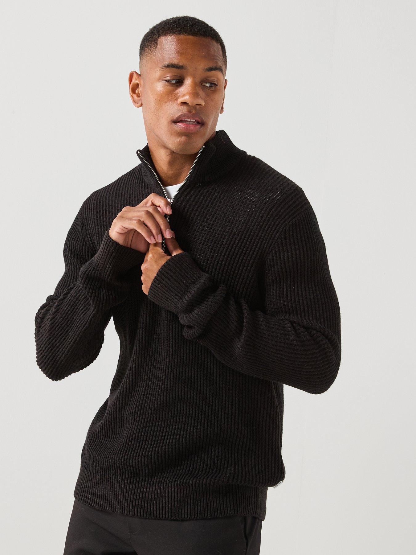 Image 6 of 6 of Jack & Jones Panel Knitted 1/2 Zip Jumper - Black