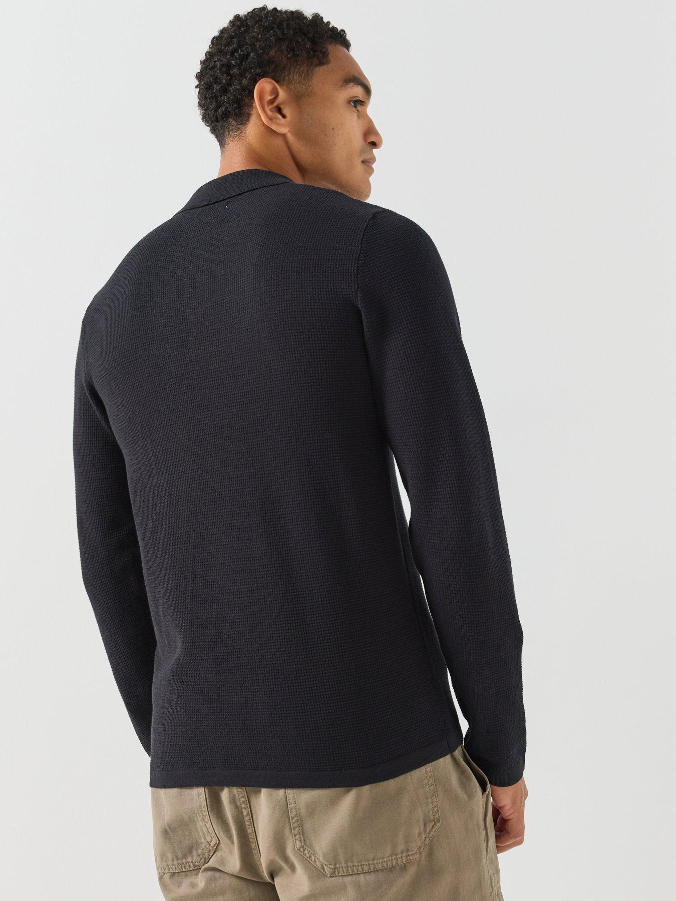 Image 2 of 6 of Jack & Jones Mens Regular Fit Knit Long Sleeve Polo Shirt - Black