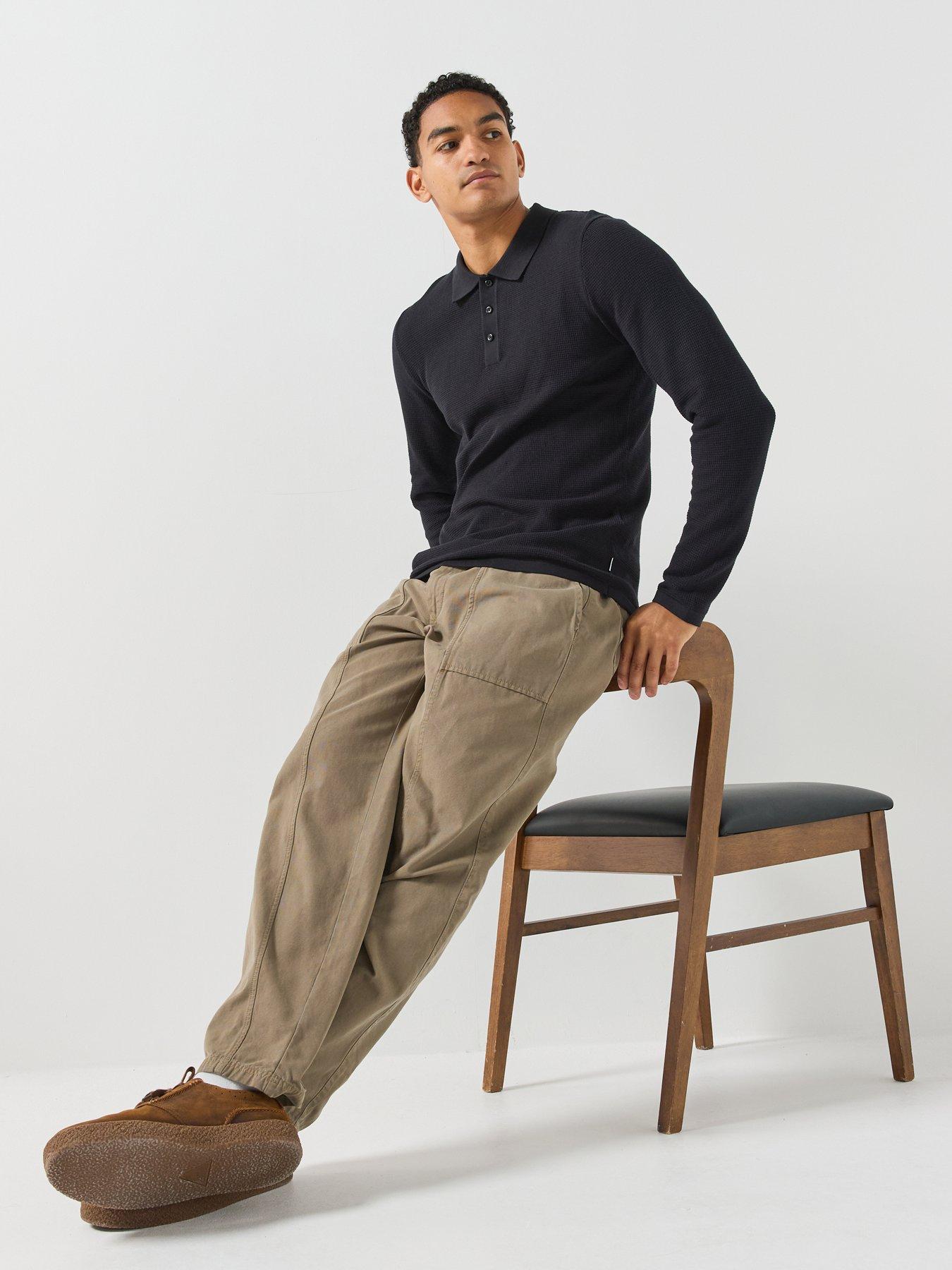 Image 5 of 6 of Jack & Jones Mens Regular Fit Knit Long Sleeve Polo Shirt - Black