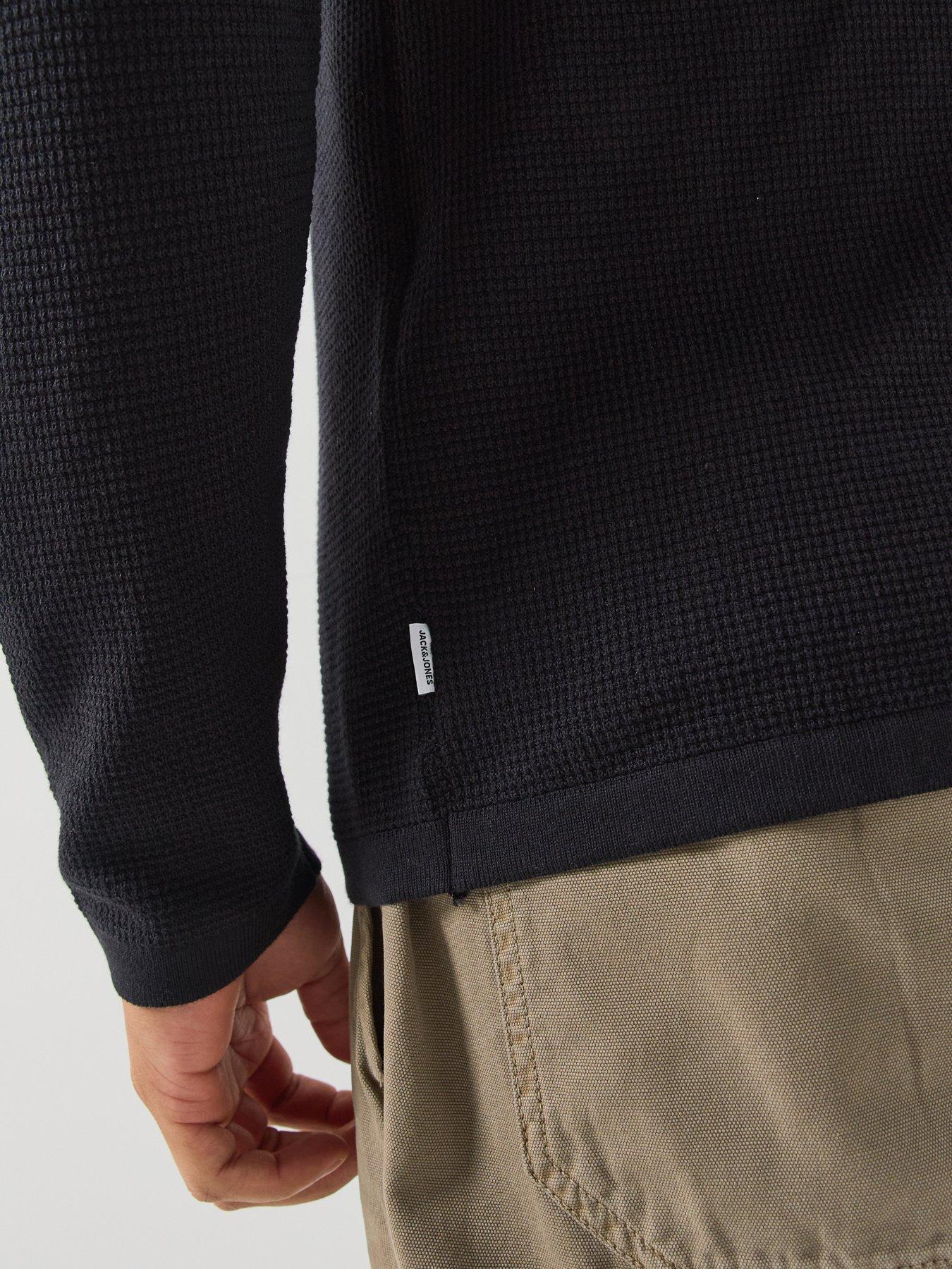 Image 6 of 6 of Jack & Jones Mens Regular Fit Knit Long Sleeve Polo Shirt - Black