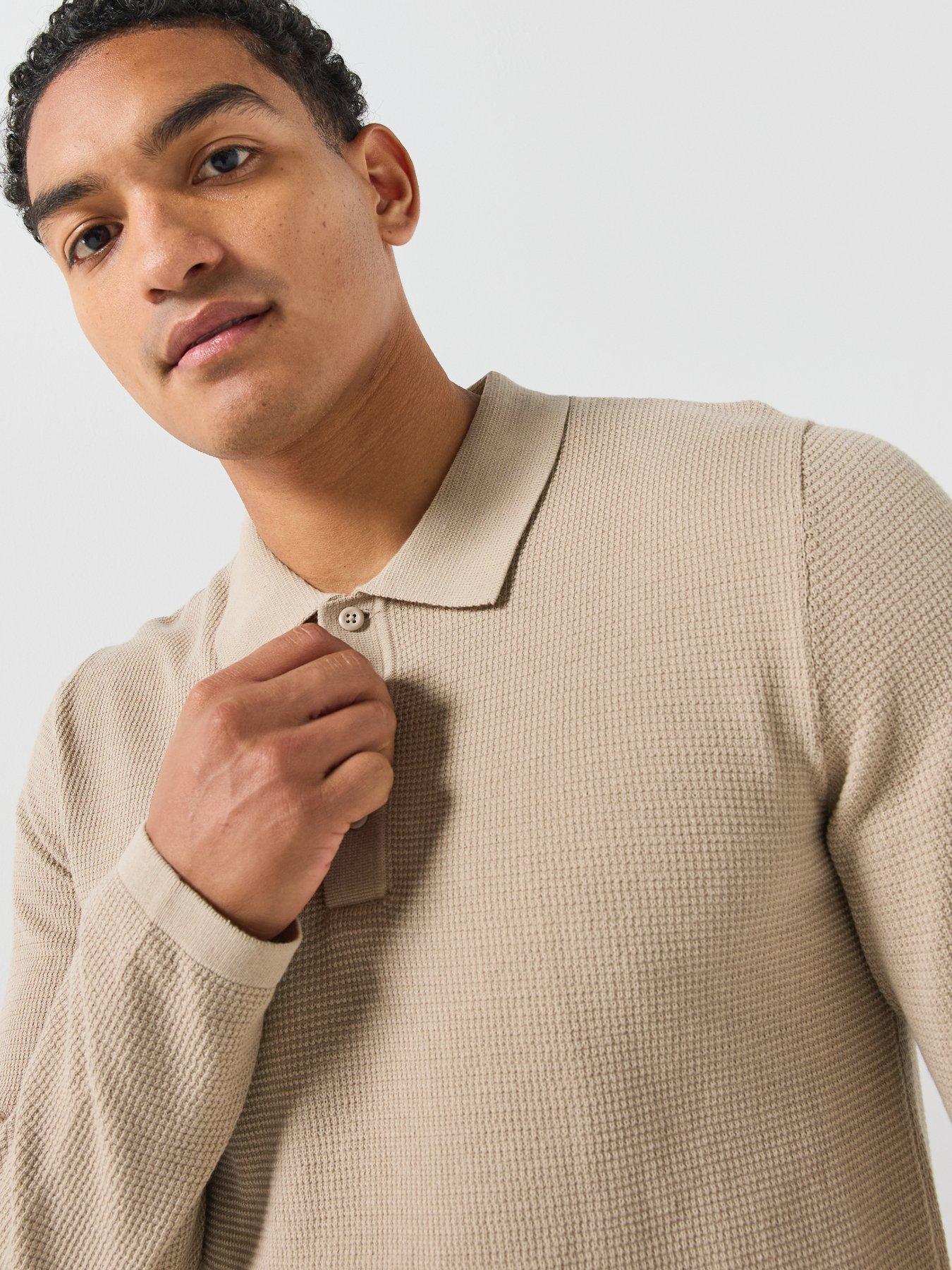 Image 4 of 6 of Jack & Jones Mens Knitted Polo Shirt - Beige