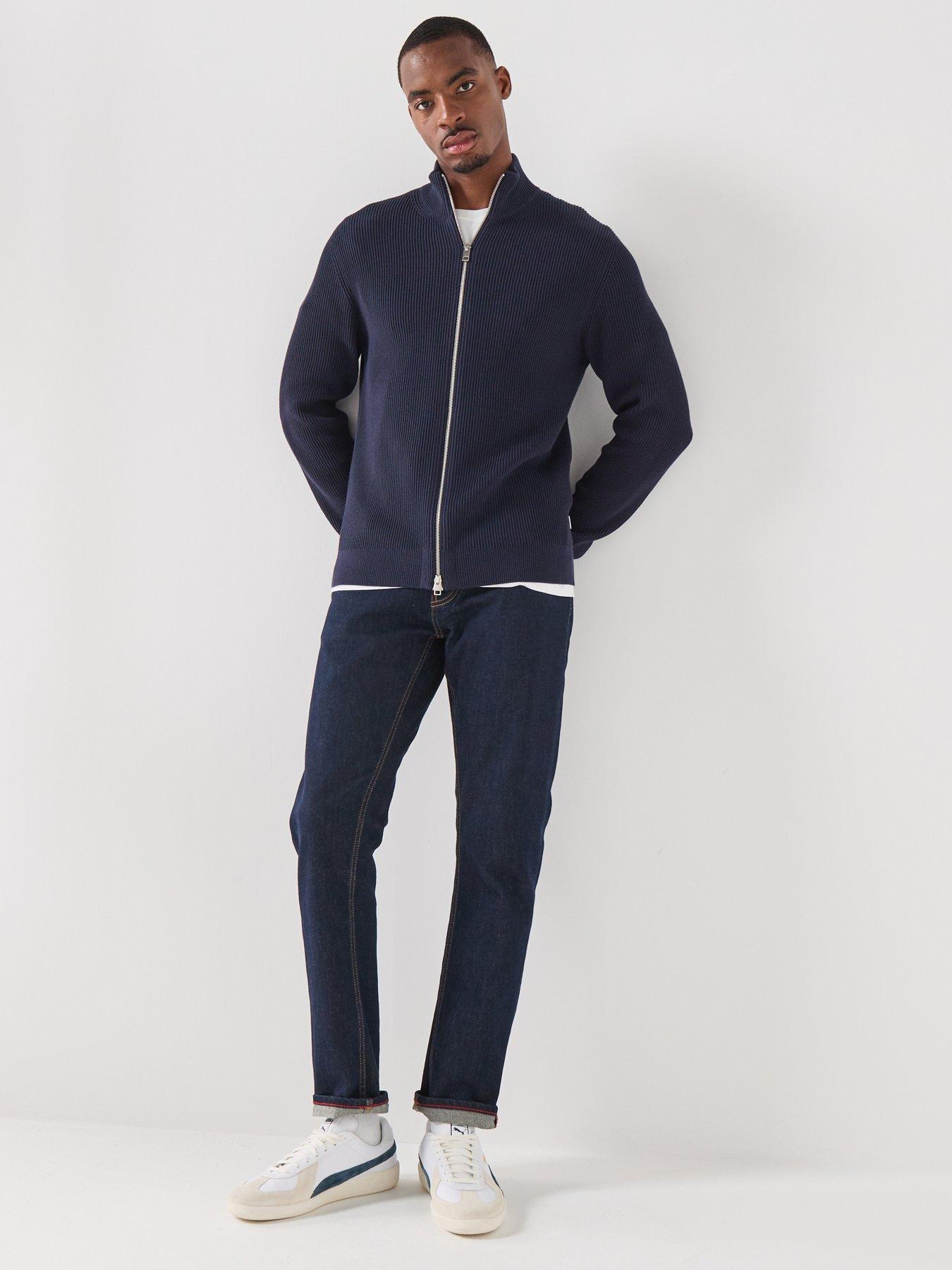 Image 4 of 6 of Jack & Jones Perfect Rib Full Zip Knitted Cardigan - Night Sky