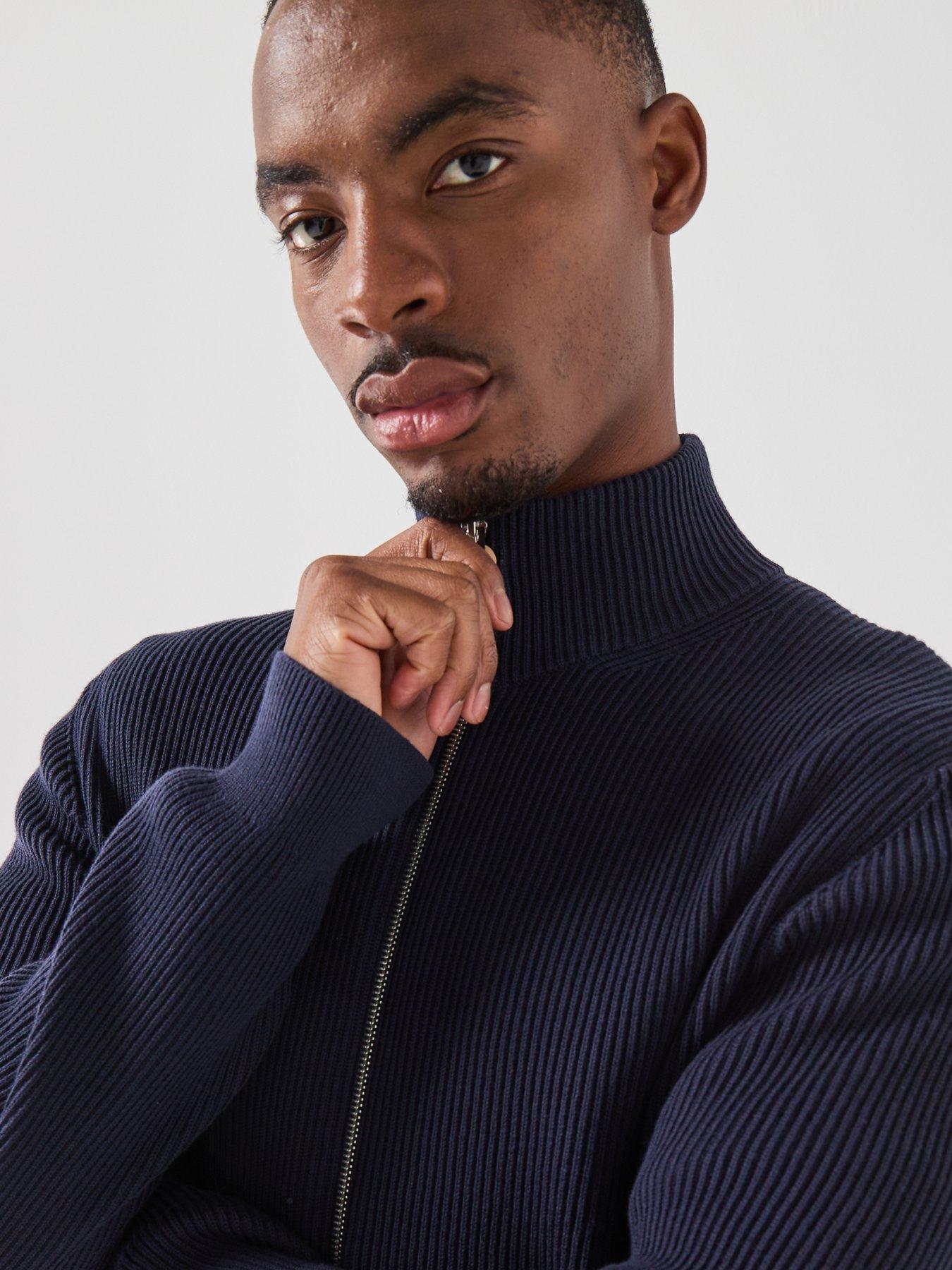 Image 5 of 6 of Jack & Jones Perfect Rib Full Zip Knitted Cardigan - Night Sky