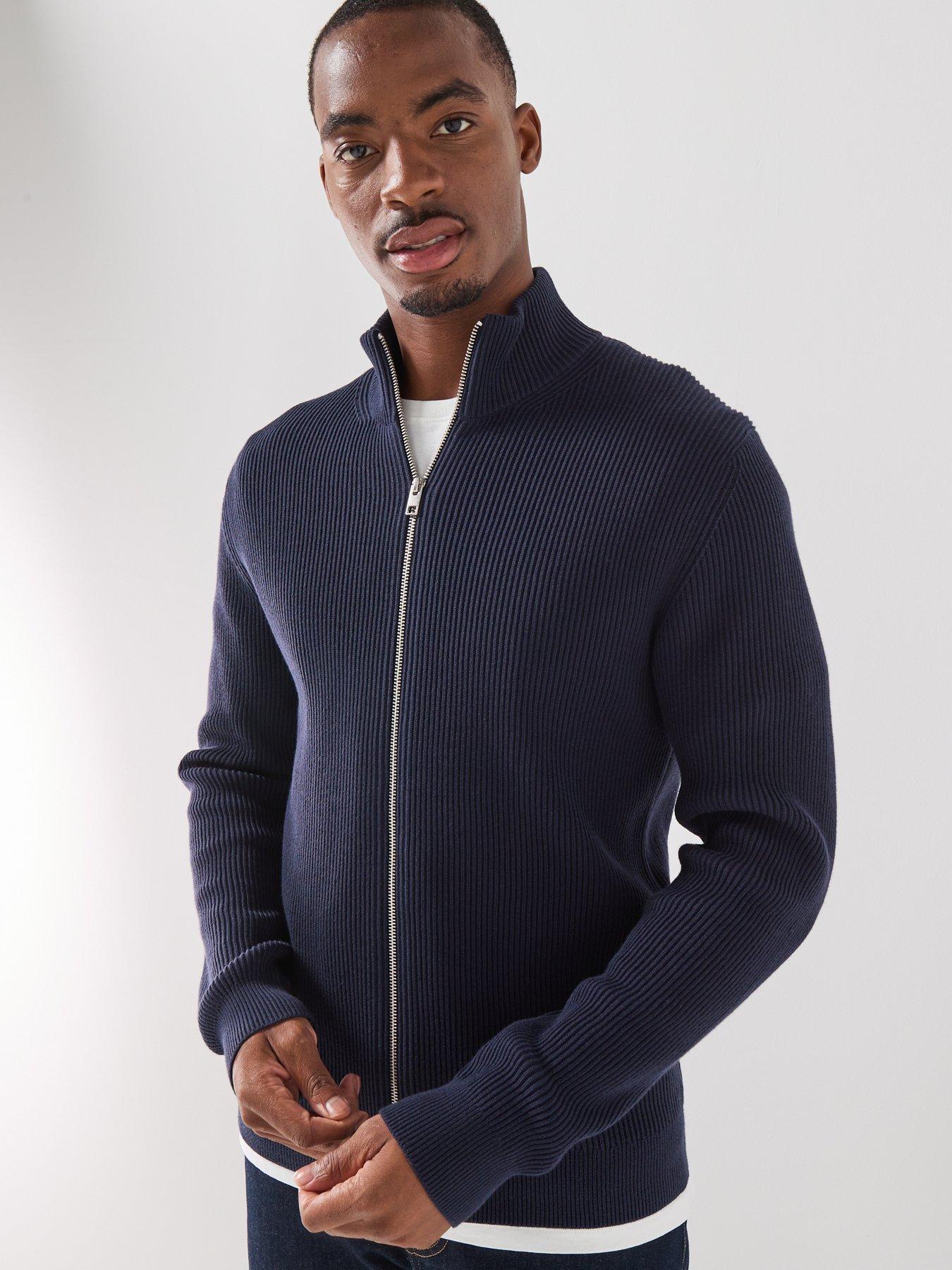 Image 6 of 6 of Jack & Jones Perfect Rib Full Zip Knitted Cardigan - Night Sky