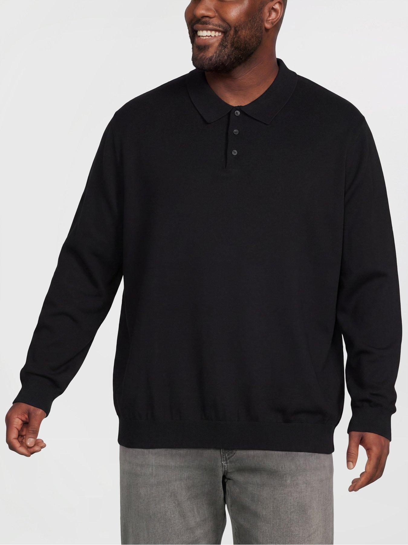 Jack & Jones Men's Plus Basic Knitted Long Sleeve Polo Shirt - Black