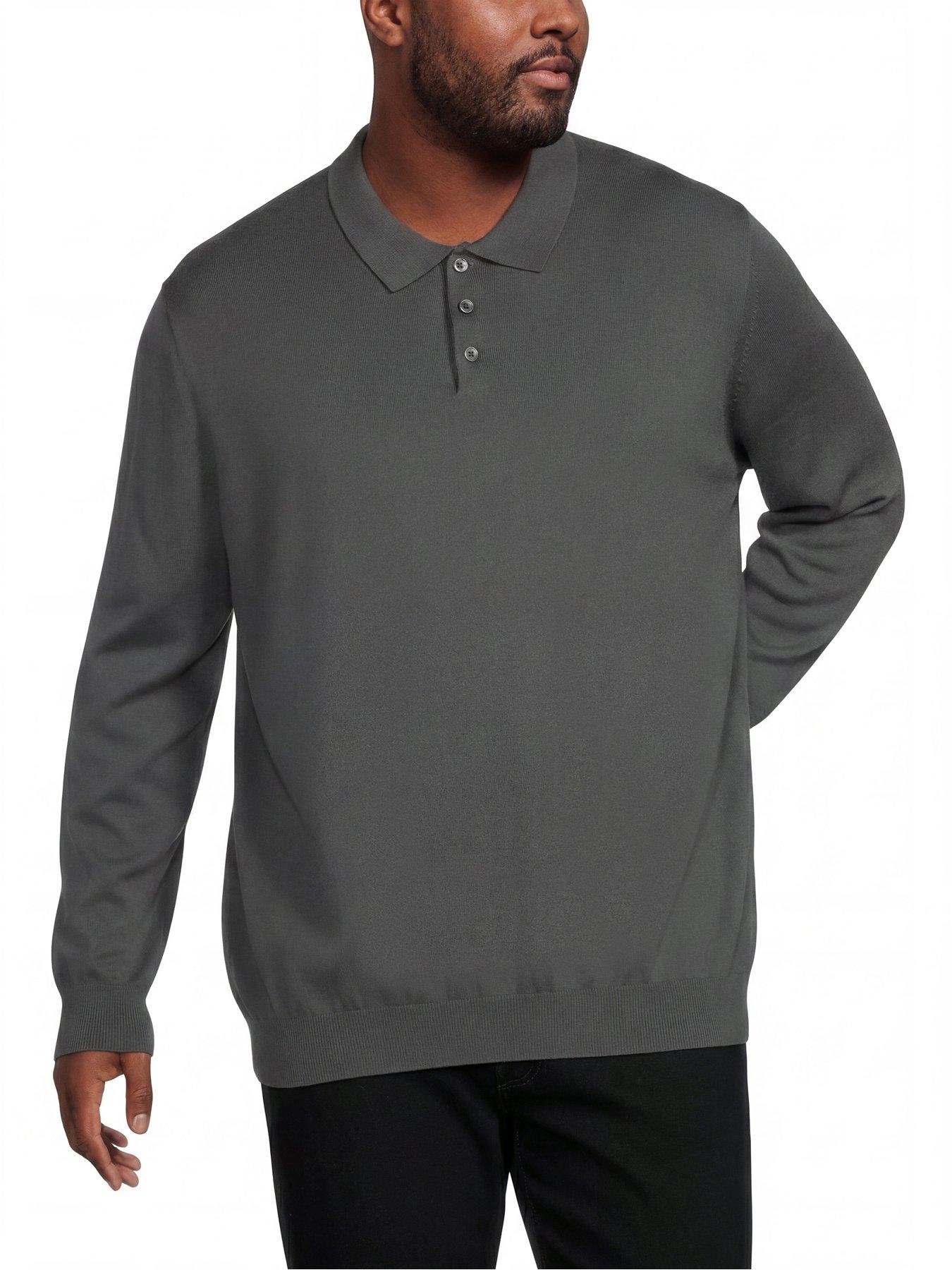 Jack & Jones Plus Basic Knitted Long Sleeve Polo Shirt - Turbulence