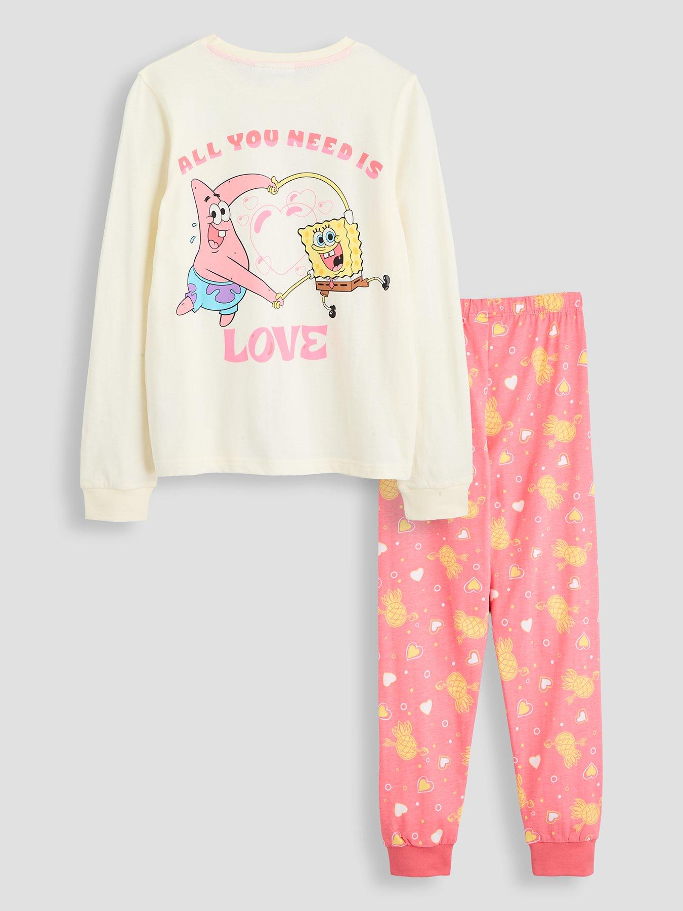 Image 1 of 6 of The Very Collection The Very Collection Kids' SpongeBob Slogan Print Pyjamas - Pink