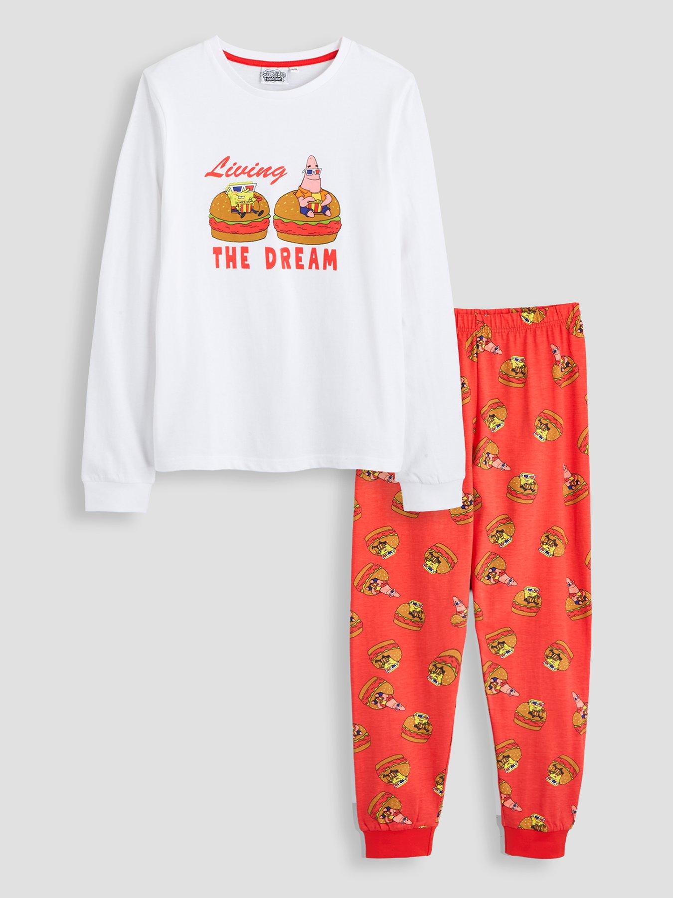 The Very Collection Boys Spongebob Squarepants Slogan Print Two-Piece Pyjamas - Red