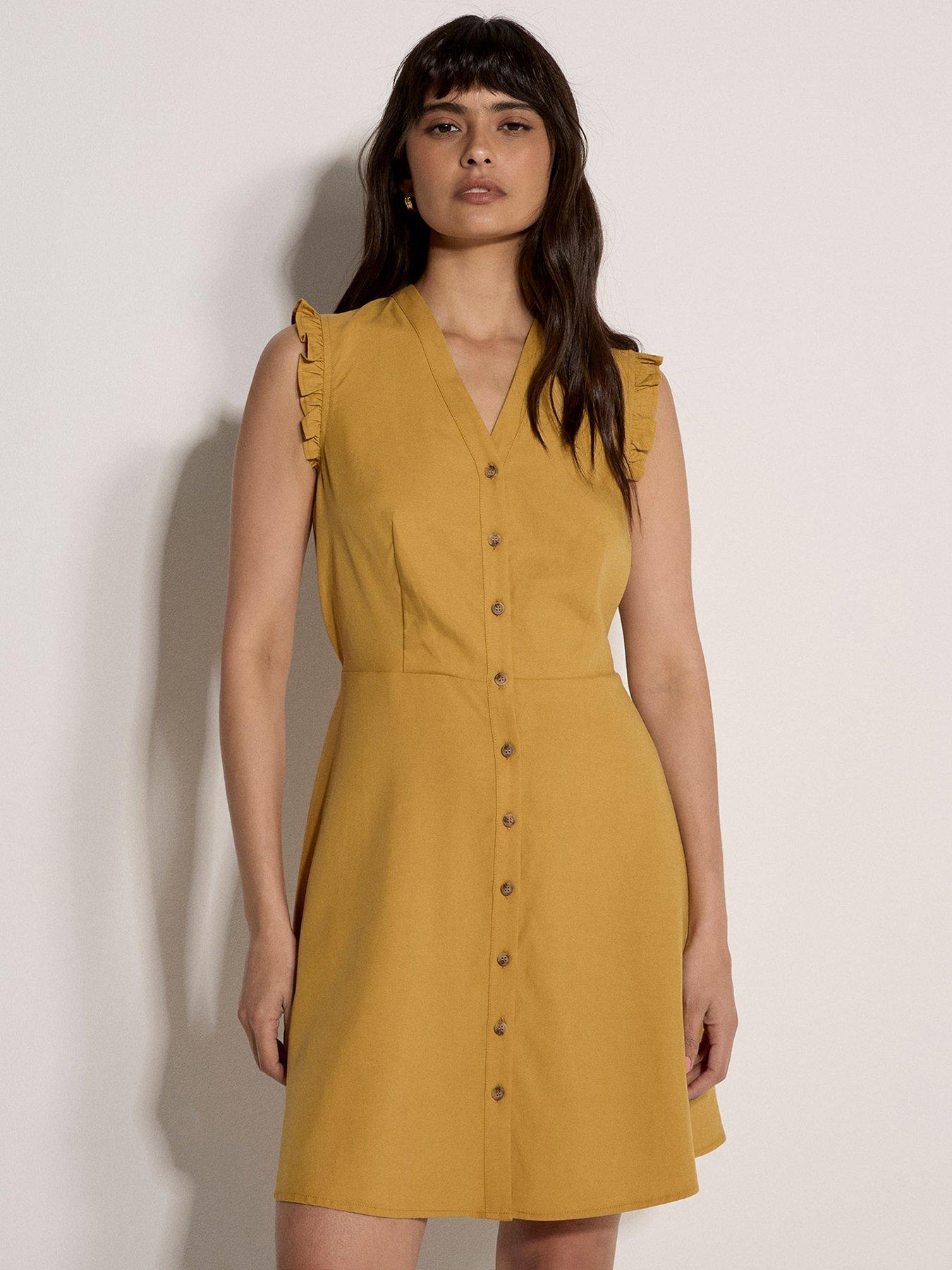 Apricot Apricot Ruffle Sleeve Button Down Dress