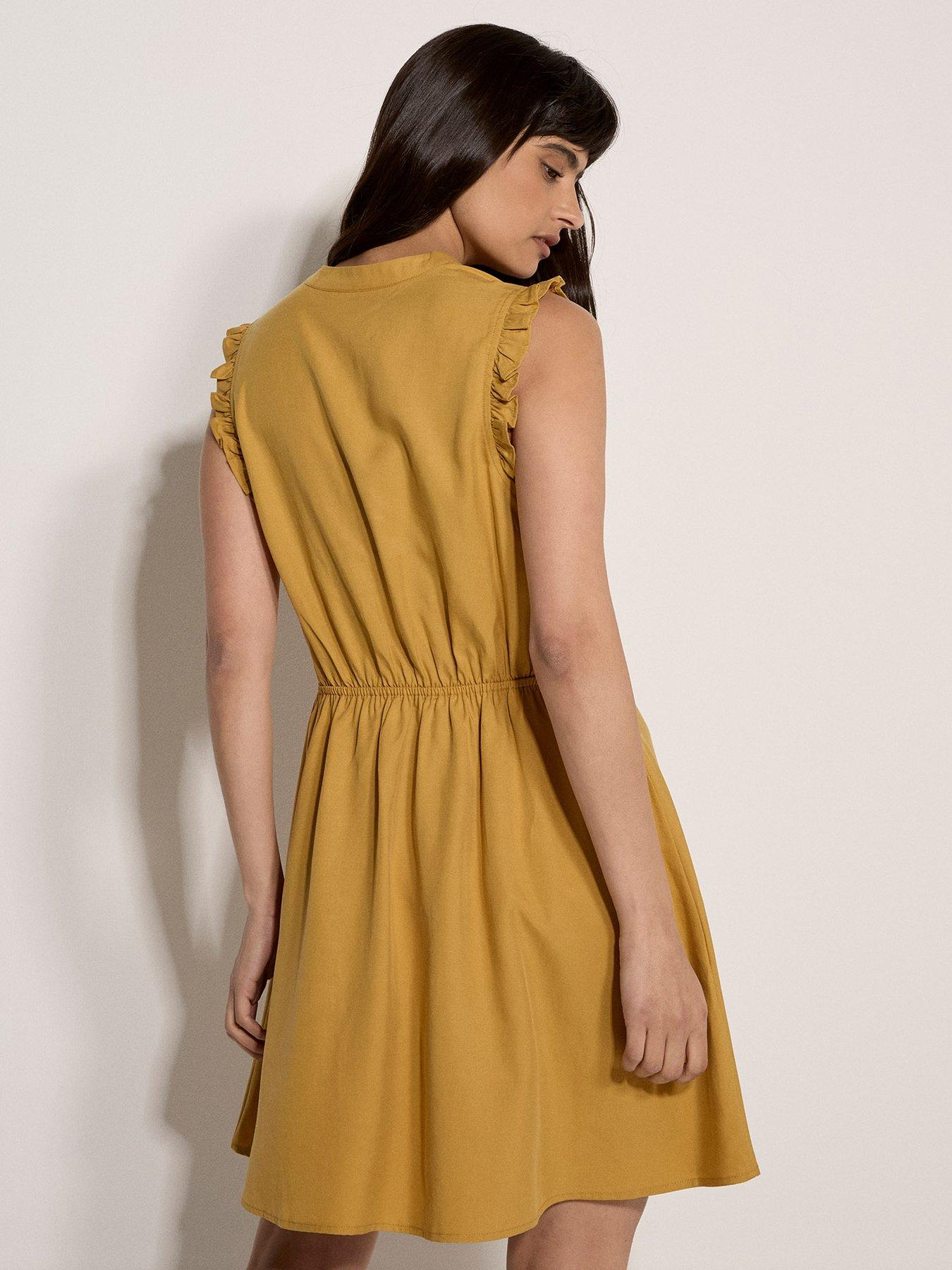 apricot-ruffle-sleeve-button-down-dressstillFront