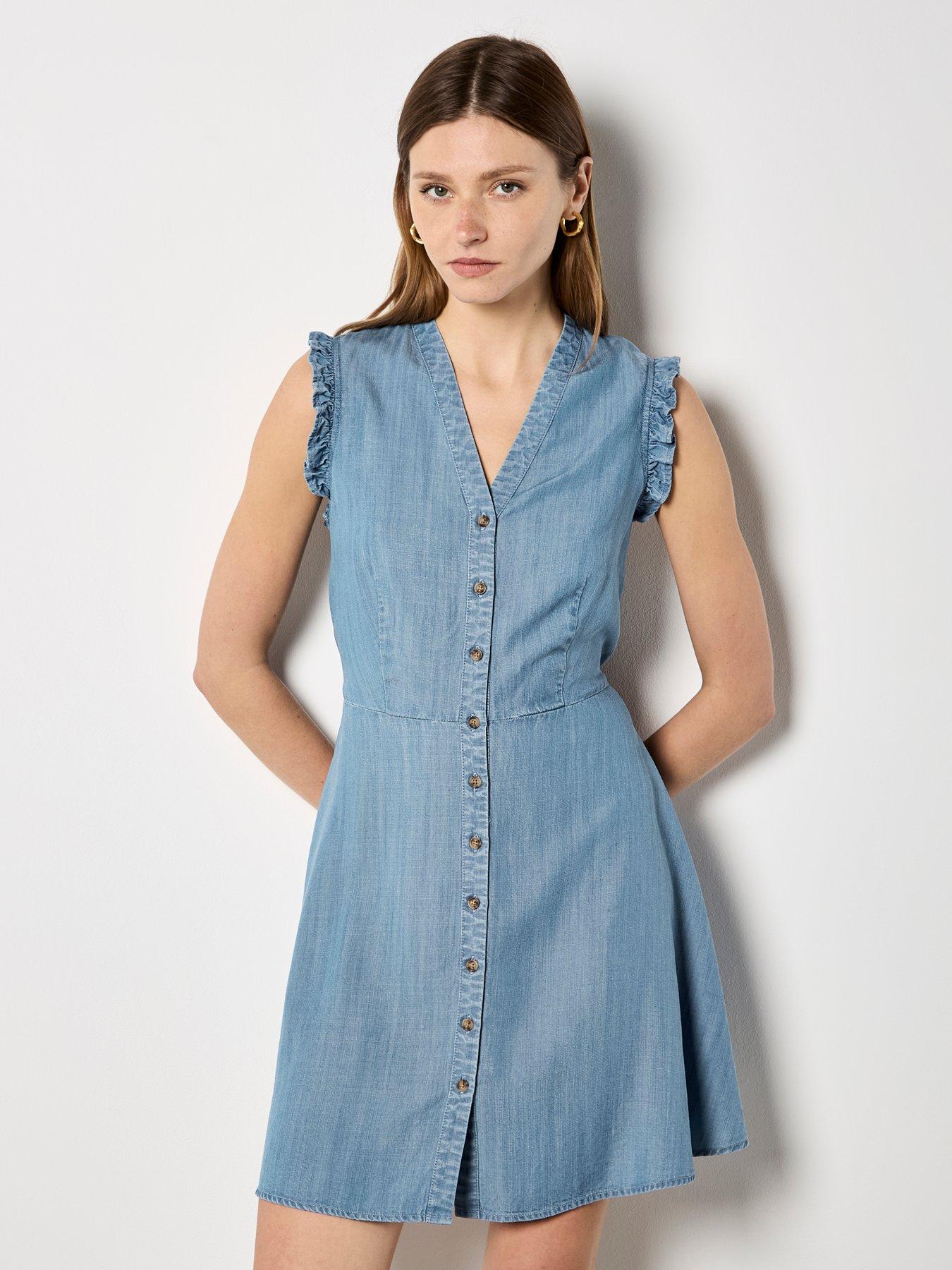 Apricot Ruffle Sleeve Button Down Dress