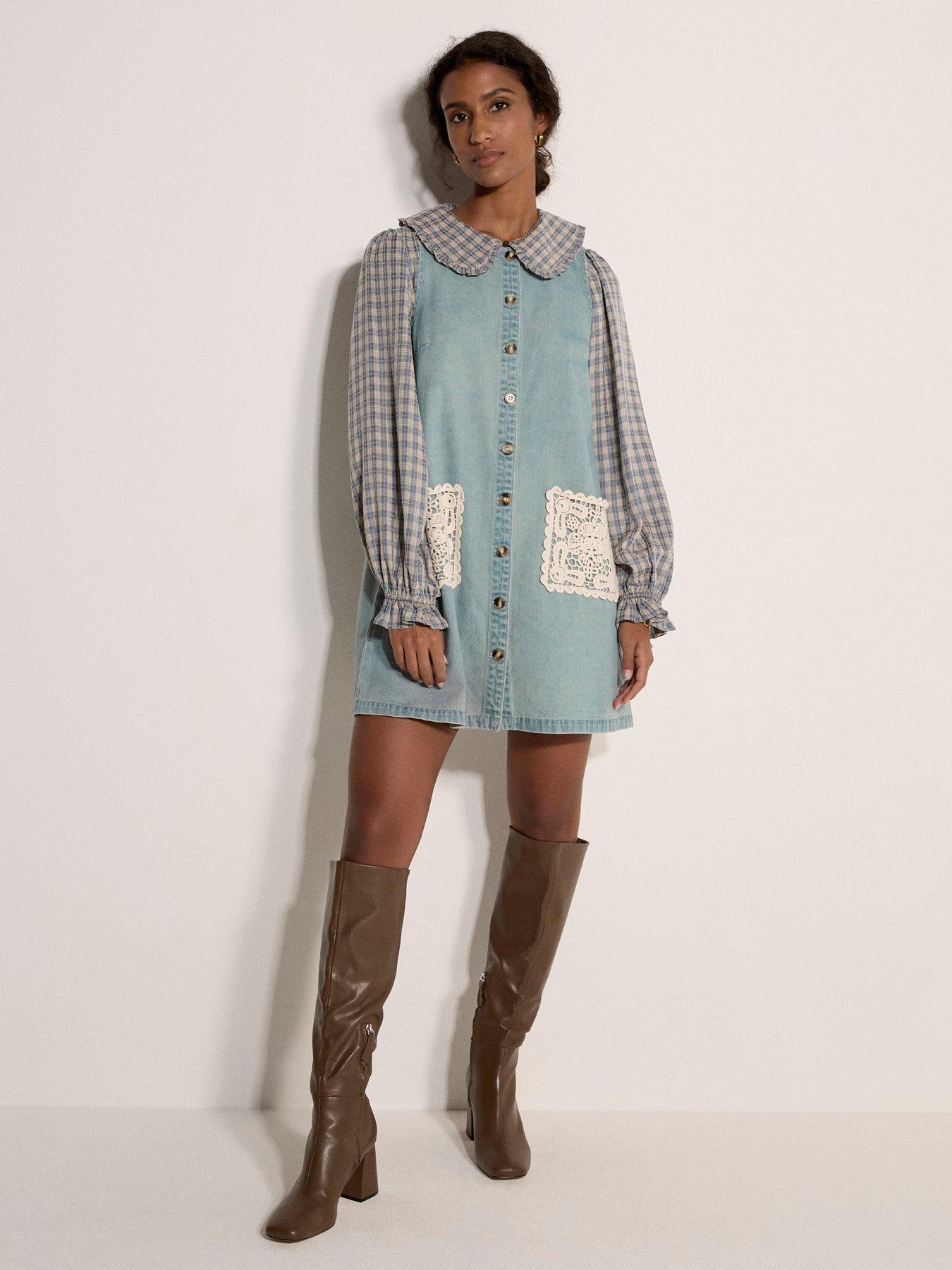 apricot-button-through-denim-shift-dress-with-crotchet-patch-pocketsback