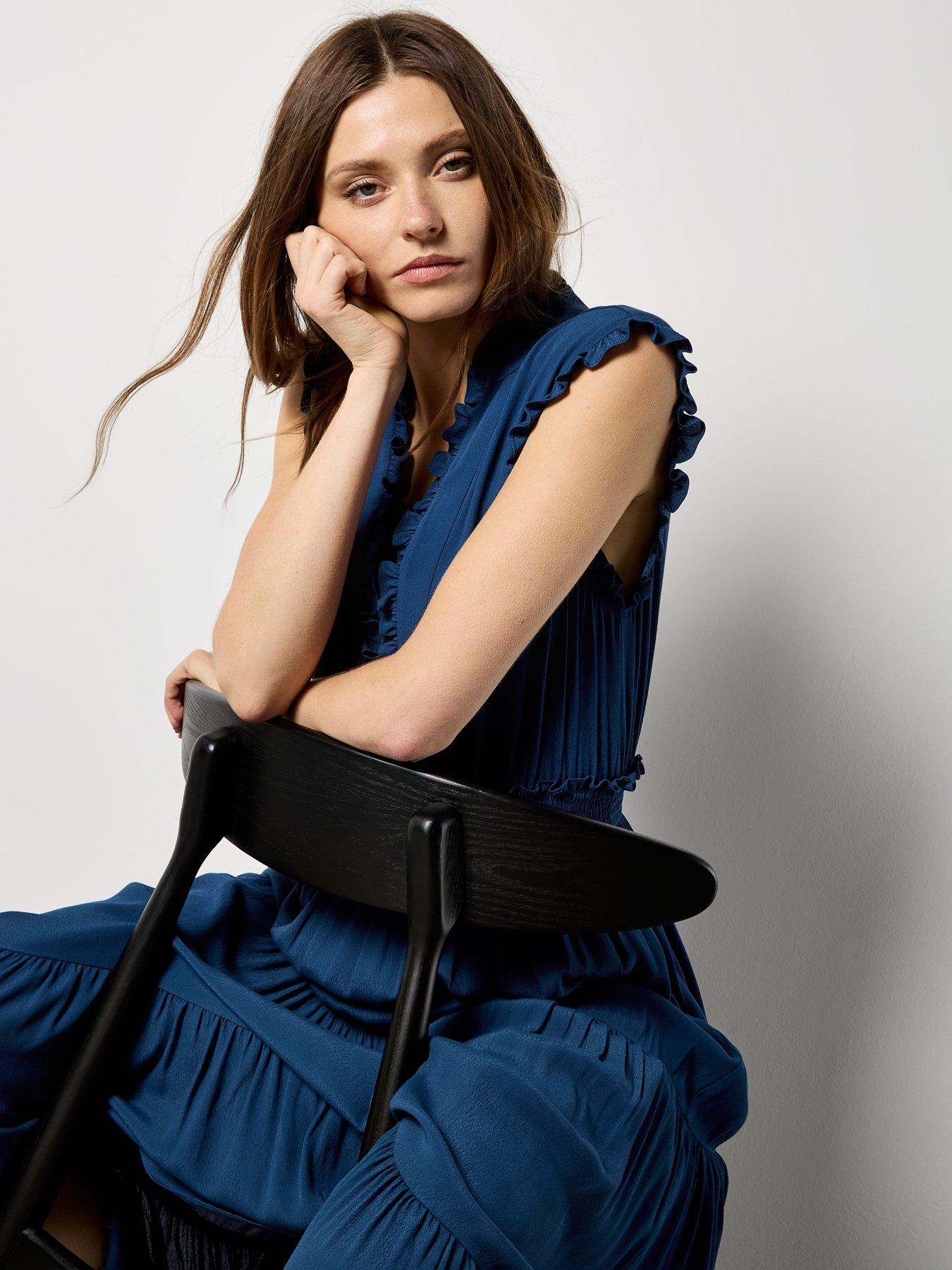 Image 3 of 4 of Apricot Vneck Ruffle Tiered Dress
