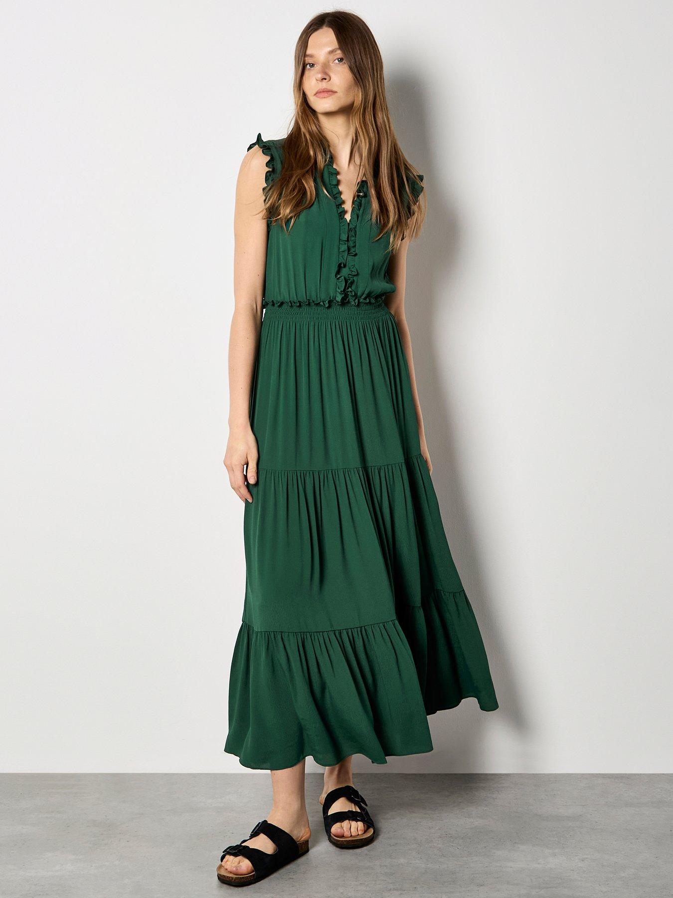 Apricot Vneck Ruffle Tiered Dress