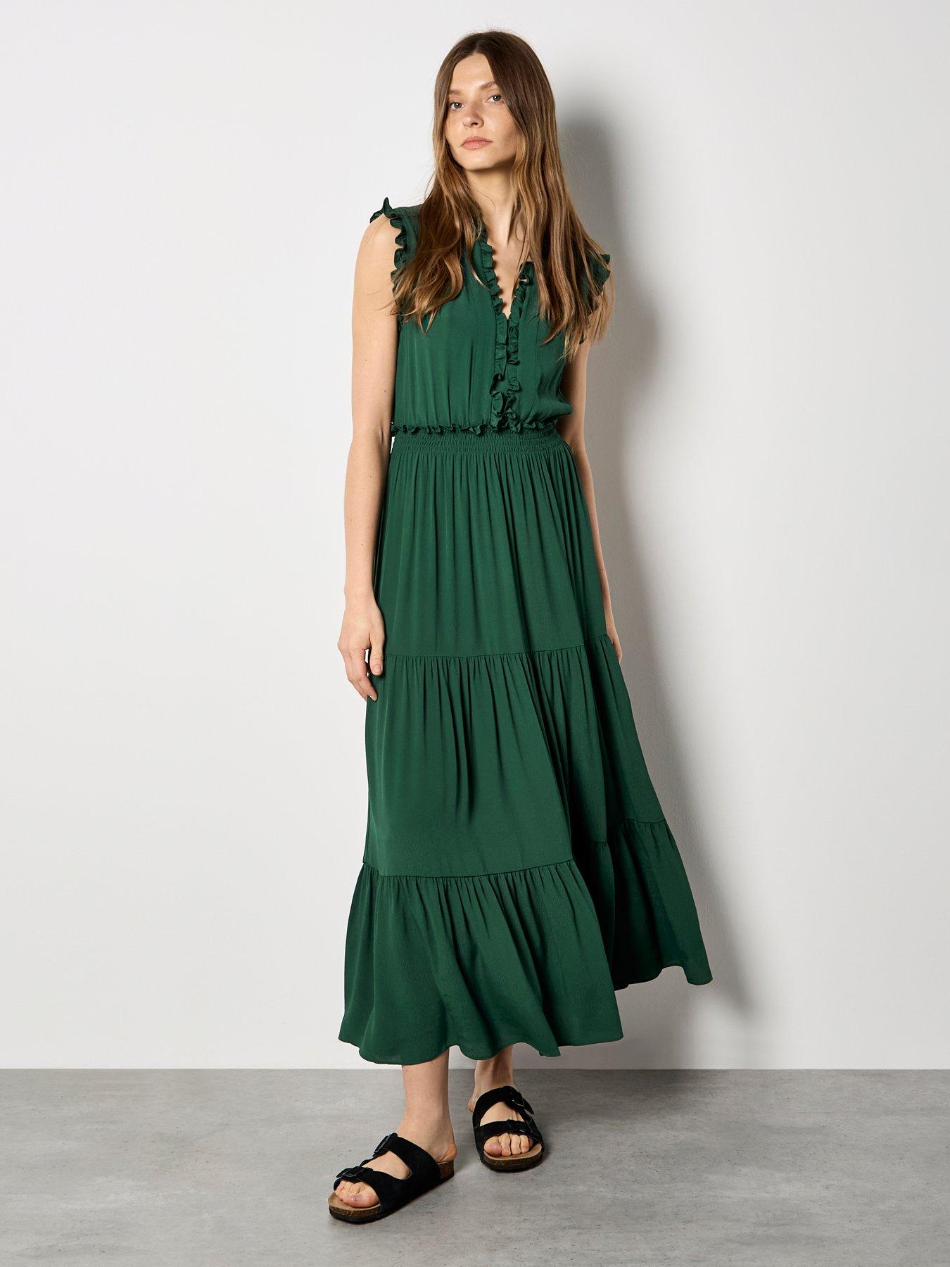 Image 3 of 5 of Apricot Vneck Ruffle Tiered Dress