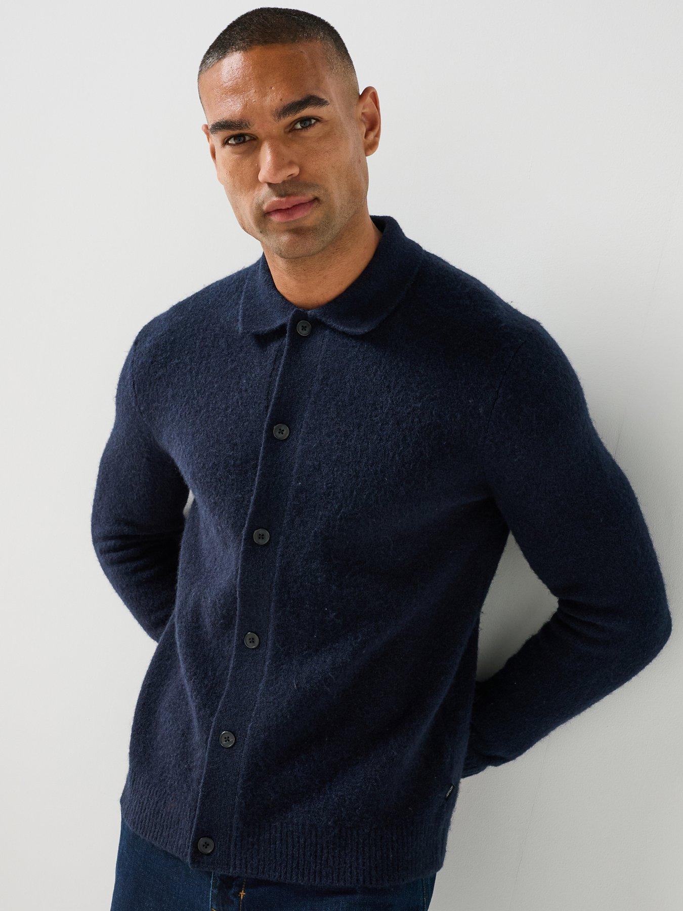 Jack & Jones Mens Simon Polo Collar Button-Through Knitted Cardigan - Night Sky