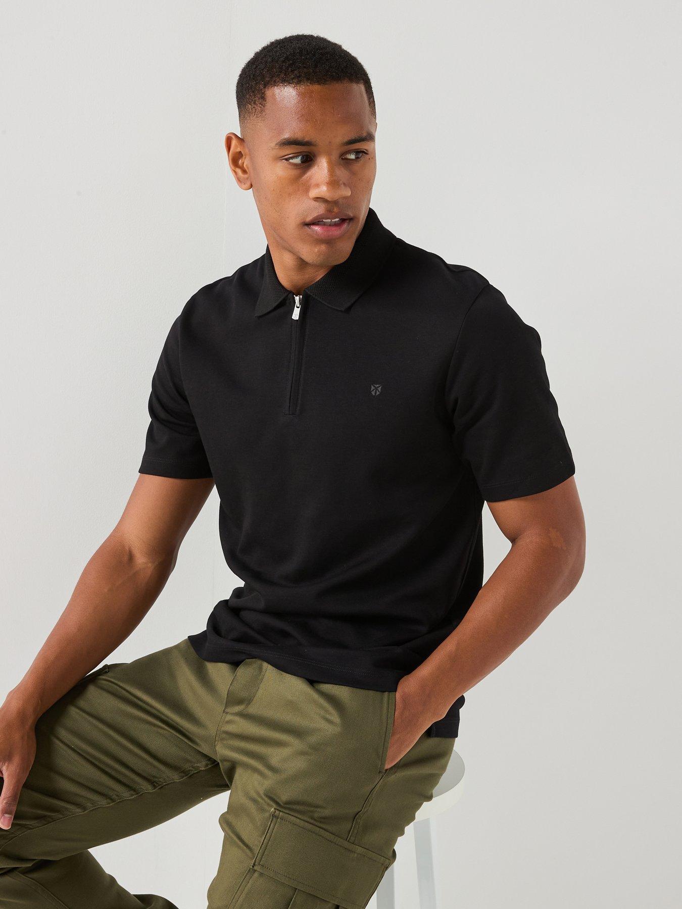 Image 1 of 6 of Jack & Jones Premium Ethan Zip Polo Shirt - Black